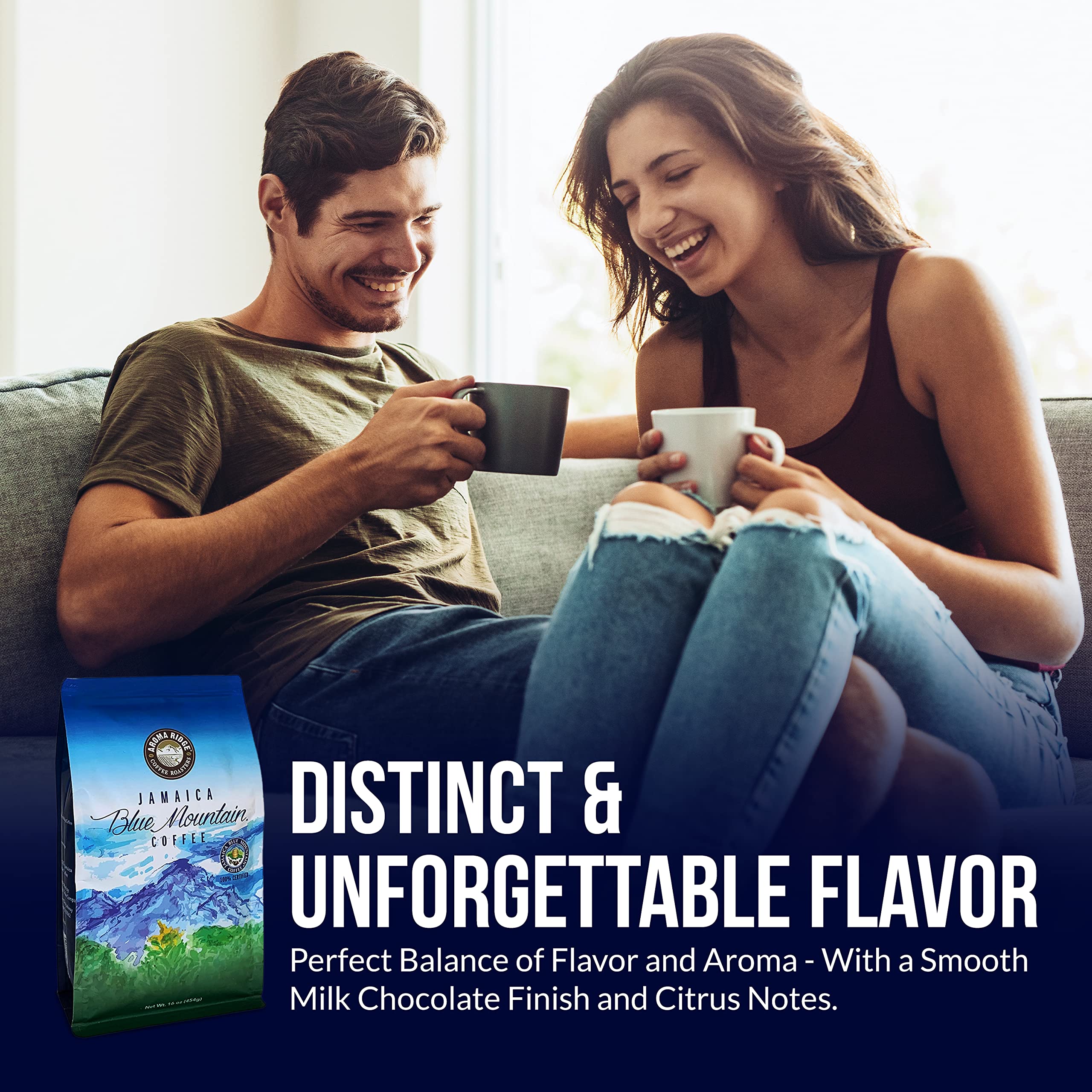 Premium Jamaica Blue Mountain Coffee - 100% Authentic Whole Bean, Medium Roast, Grade 1 Certified | Smooth Milk Chocolate Notes | Perfect for Home Brewing, Office Use & Gourmet Gifting | Aroma Ridge 1 LB Pack
