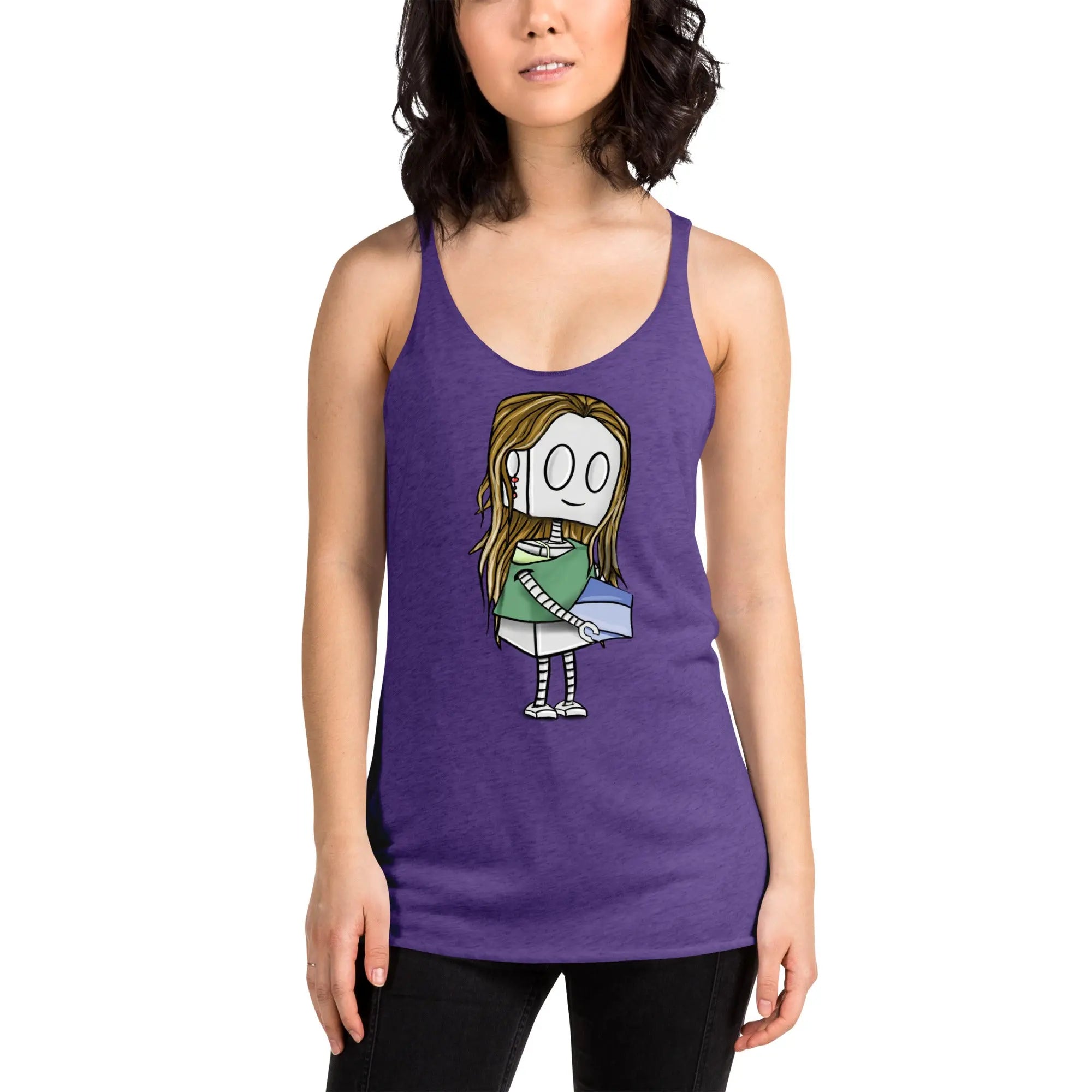 Adorable Robot Print Racerback Tank Top for Women - Perfect Gift for Pottery Lovers & Sci-Fi Fans | Casual Wear, Cosplay, and Geek Fashion