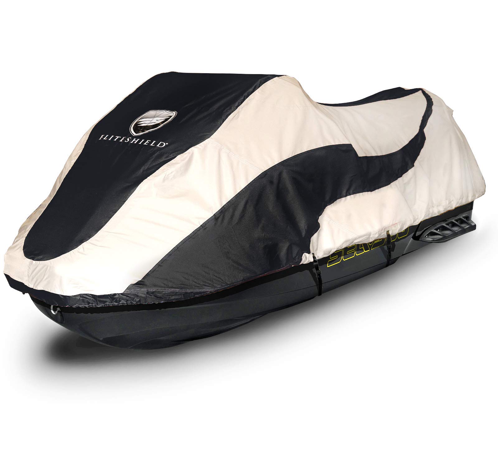Waterproof Jet Ski Cover for Sea Doo Fish PRO 155 & 170 (2019-2025) - Heavy Duty Trailerable Boat Cover in Black/Grey - Perfect for Outdoor Storage & Travel Protection