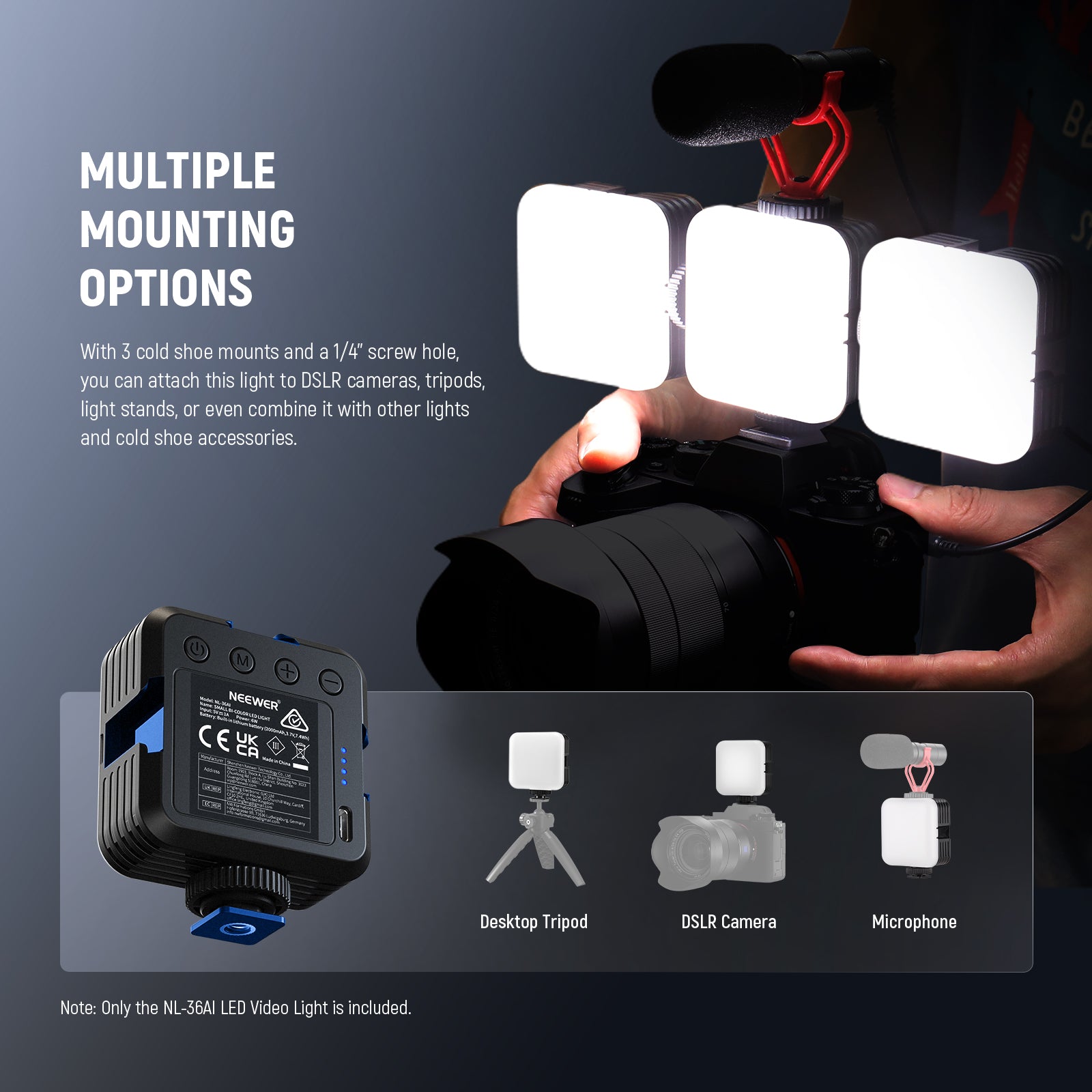NEEWER NL 36AI Bi-Color LED Video Light - 36W Portable Photography Lighting for YouTube, Streaming & Studio - Perfect for Vlogging, Interviews & Content Creation