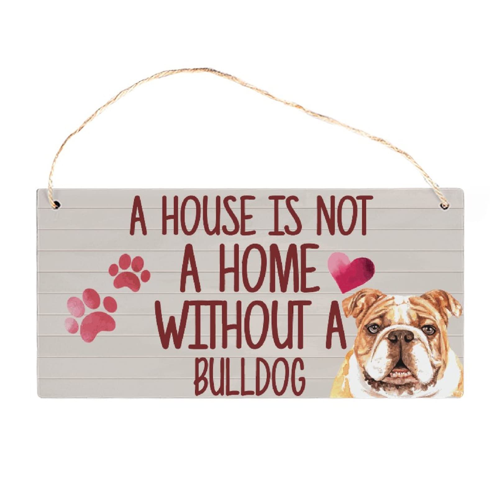 ENEDNATE Bulldog Wood Sign - Rustic Hanging Plaque for Home Decor (6x12 inch) - Perfect for Pet Lovers