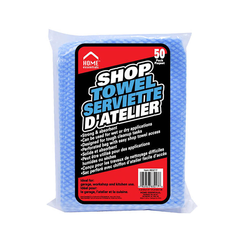 50 Pack Heavy Duty Shop Towels | Industrial Strength Cleaning Rags for Garage, Workshop & Home | Absorbent & Reusable | HOME ESSENTIALS 83217 | Perfect for DIY Projects, Auto Repair & Household Cleaning