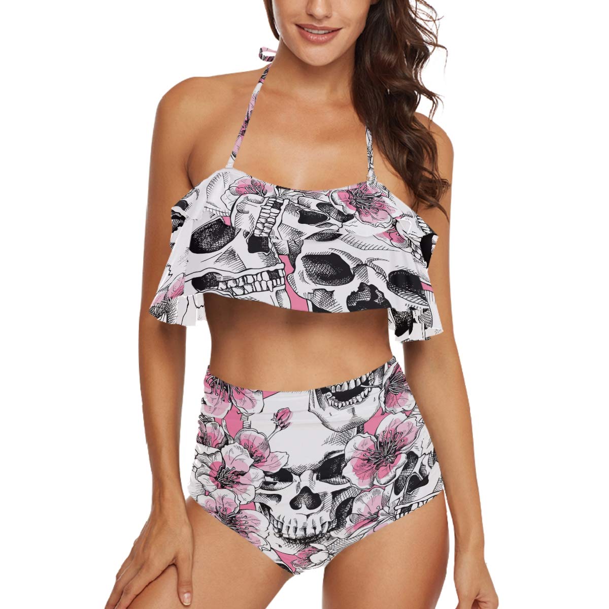 Women's Sexy Printed Ruffled Halter Tankini Swimsuit - Flattering Swimwear for Beach, Pool & Summer Vacations