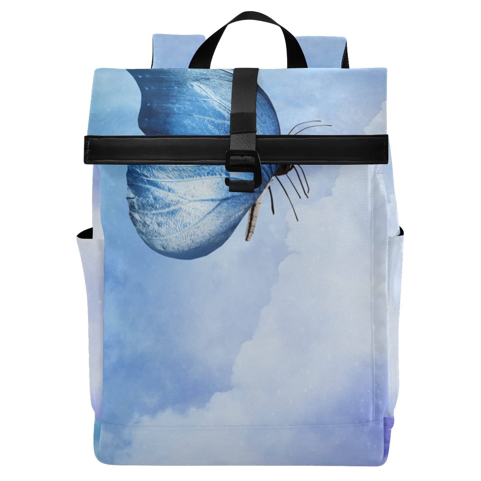 KFBE Blue Butterfly Travel Laptop Backpack - Water Resistant Roll Top Business & College Backpack for Men & Women - Perfect for Work, School & Outdoor Adventures
