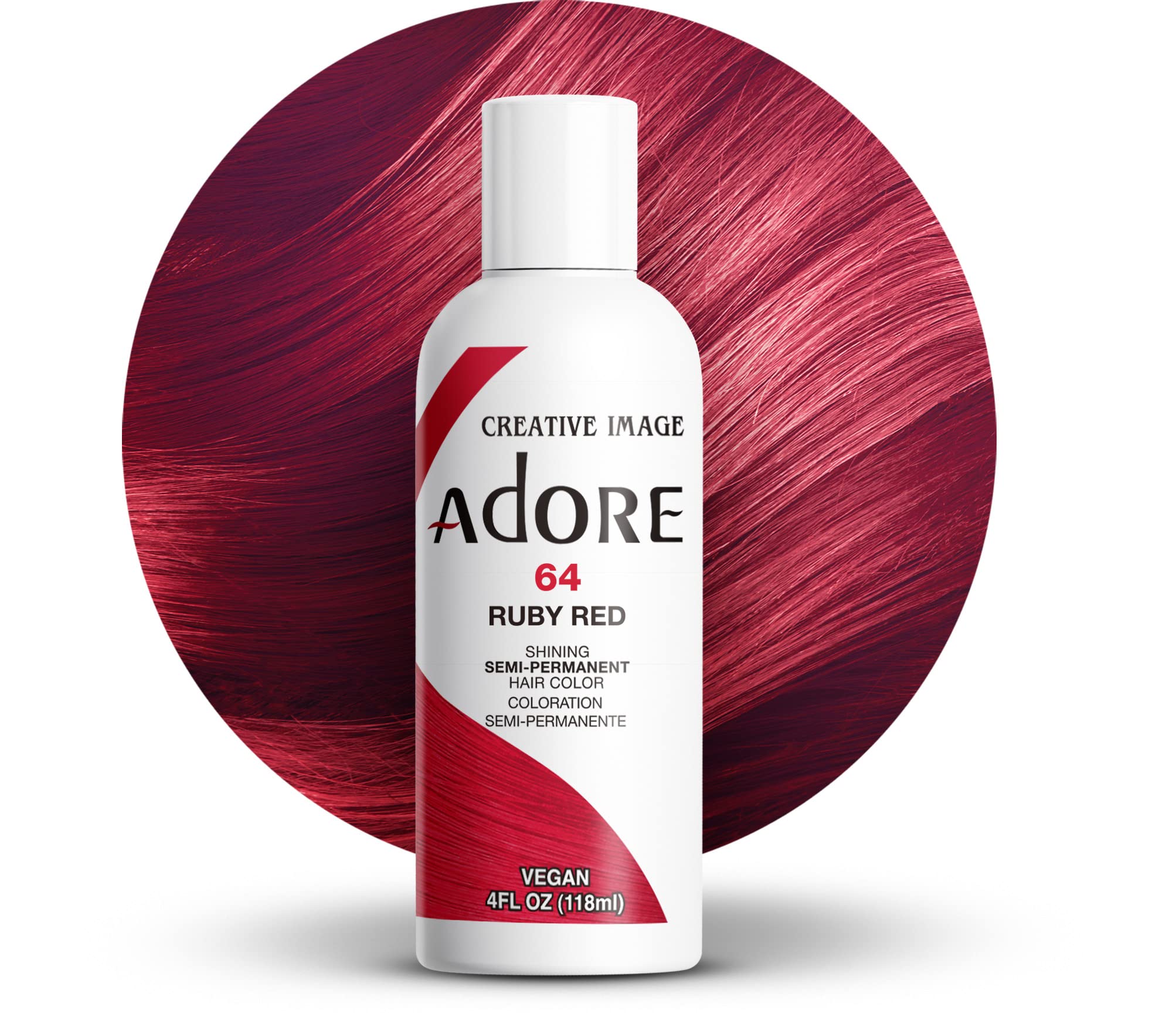 Adore Semi-Permanent Hair Color 064 Ruby Red - 4 Fl Oz (Pack of 3) | Vegan & Cruelty-Free Hair Dye for Vibrant Color | Perfect for DIY Hair Coloring, Touch-Ups & Creative Styling at Home
