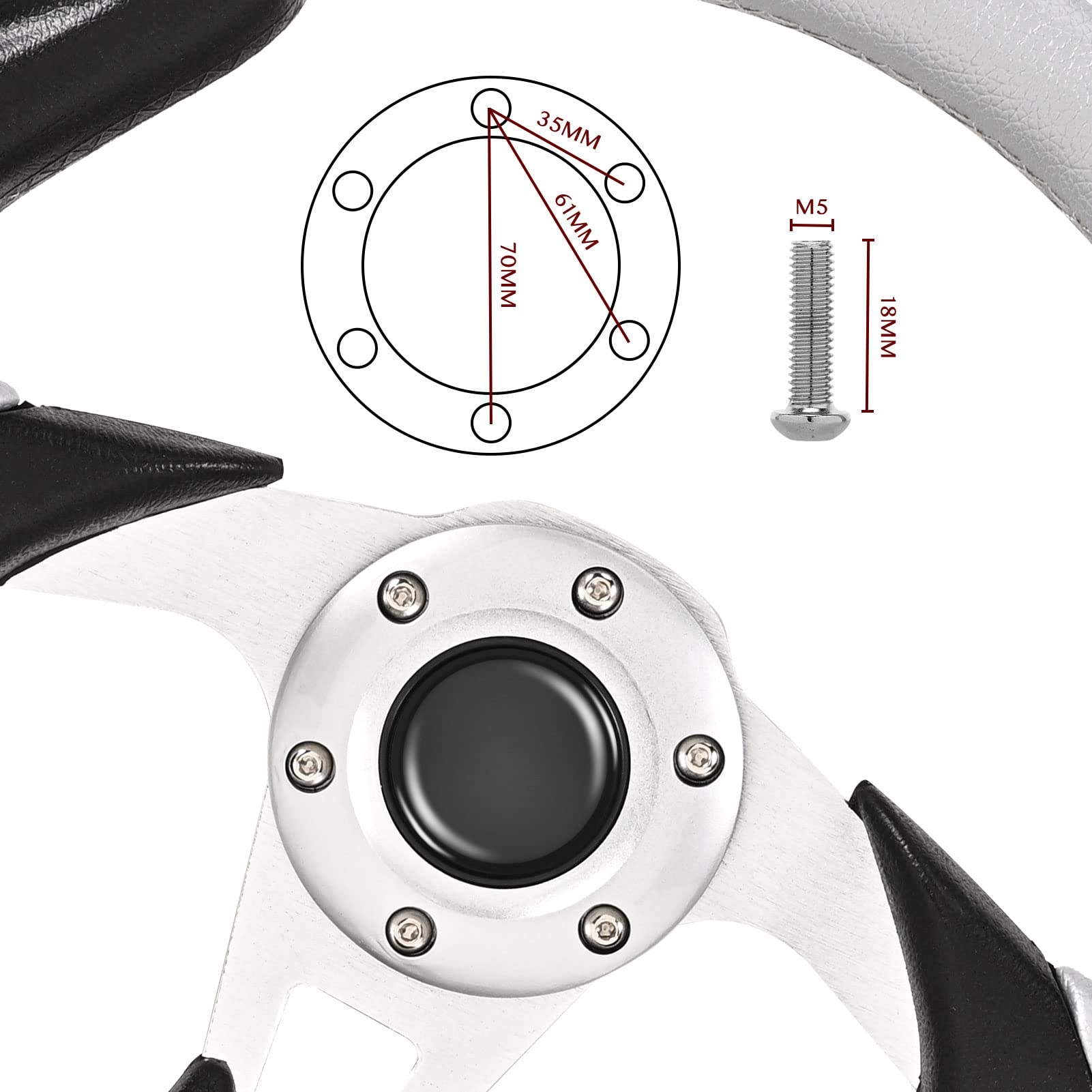 12.5 Inch Silver Steering Wheel Upgrade for Club Car Golf Cart & Go Kart - Steering Wheel Adapter Not Included | Perfect for Golf Cart Customization & Off-Road Go Kart Racing