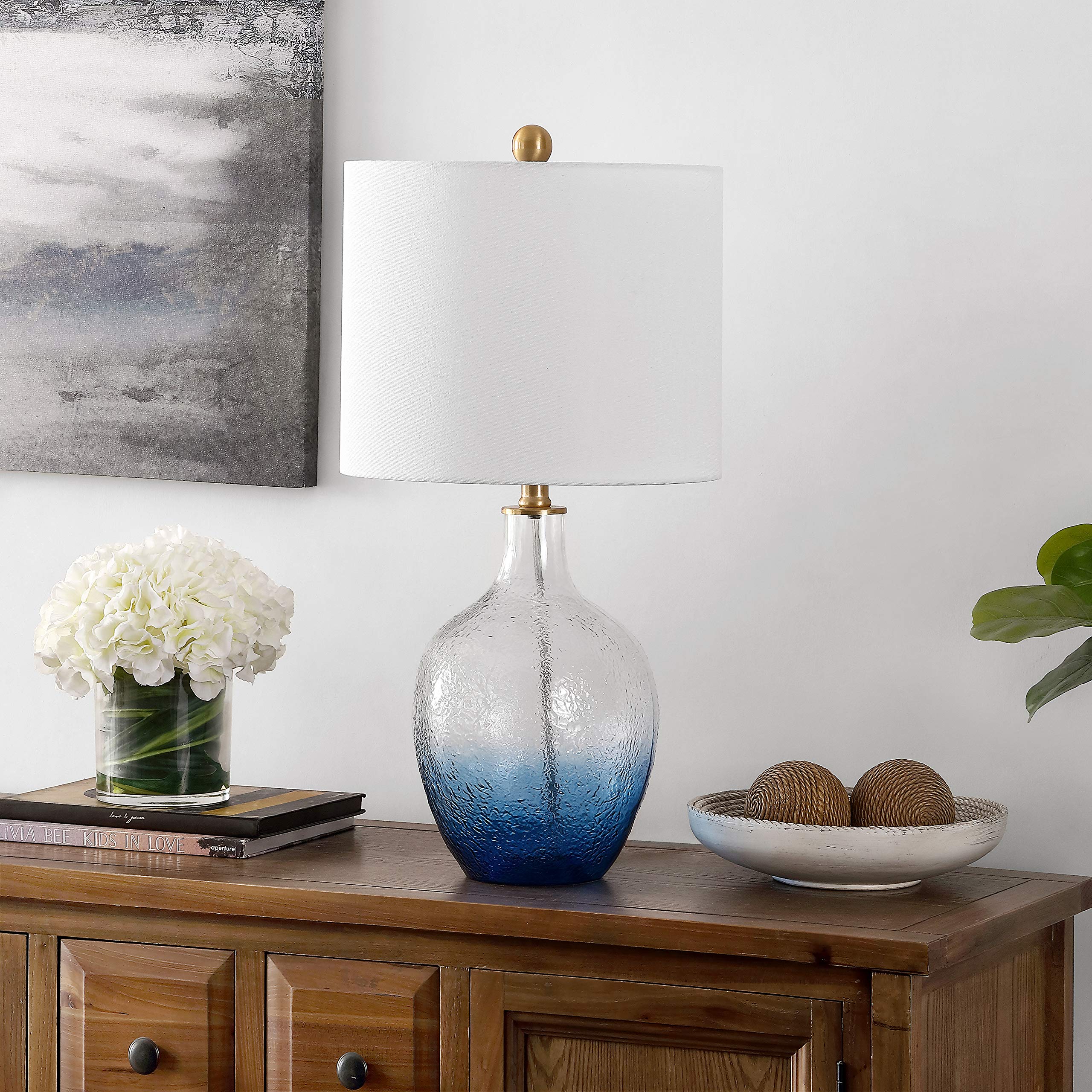 SAFAVIEH Merla Coastal Ombre Blue Glass Table Lamp - 24