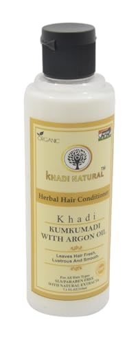 Khadi Natural Kumkumadi Argan Oil Hair Conditioner 210ml - Herbal Deep Conditioning Treatment for Shiny, Nourished & Healthy Hair - Perfect for Dry, Damaged & Frizzy Hair Care Routine