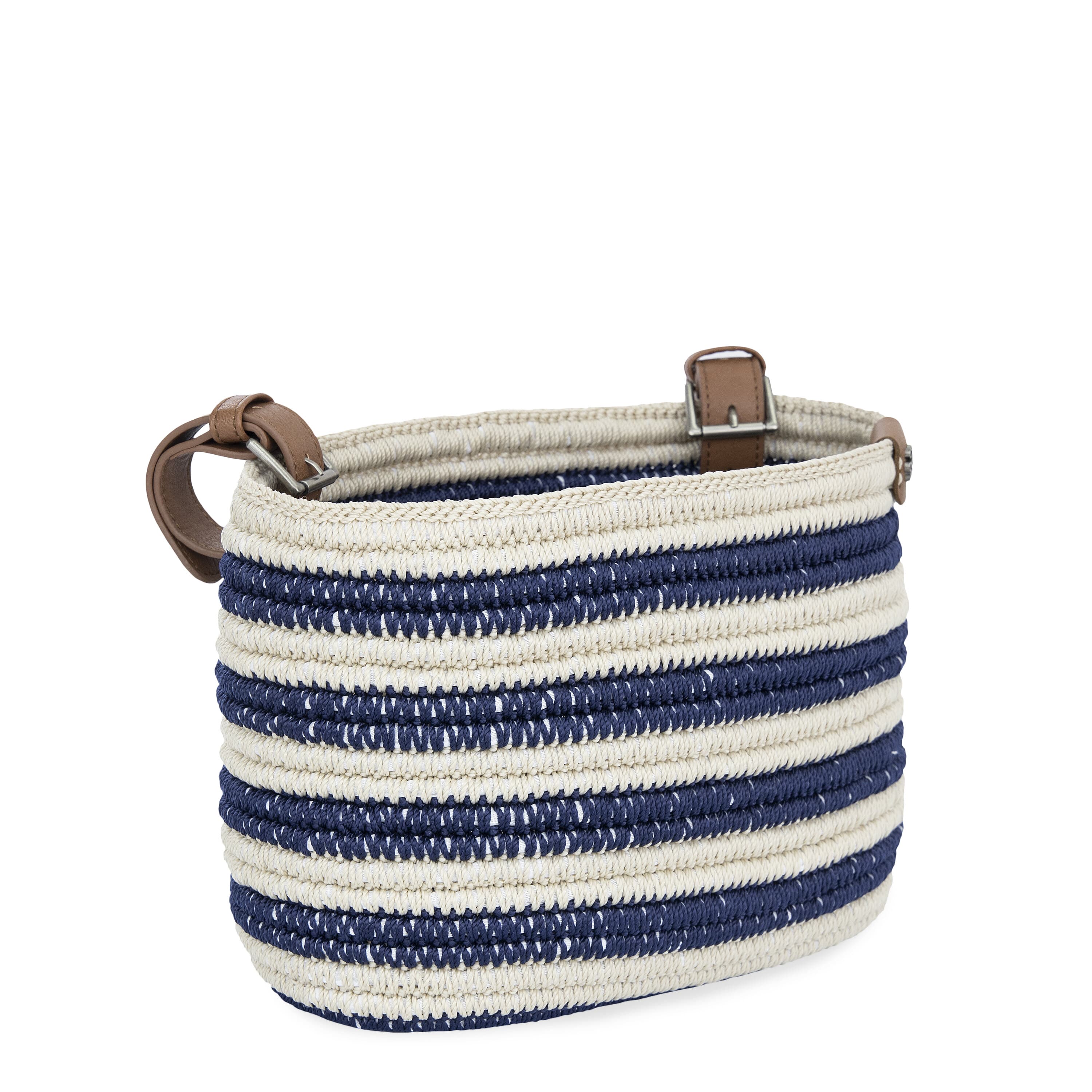 Hand Crochet Denim Stripe Bike Basket - Stylish & Durable Front or Rear Bicycle Basket for Commuting, Shopping & Picnics