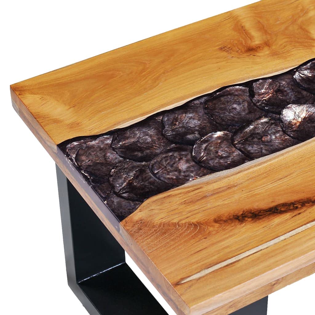 Solid Teak Wood Rectangular Coffee Table - 39.3x19.6x15.7 Inches Modern Side Table for Living Room, Office & Reception Areas | Durable Polyresin Finish | Perfect as Couch Table, Tea Table or End Table for Home Decor