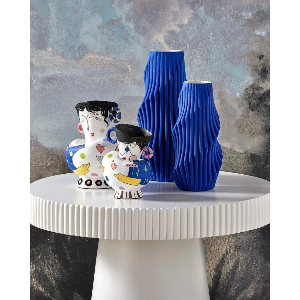 16.74 Inch Blue Porcelain Pleated Vase - Elegant Home Decor for Living Room, Dining Table, and Wedding Centerpieces