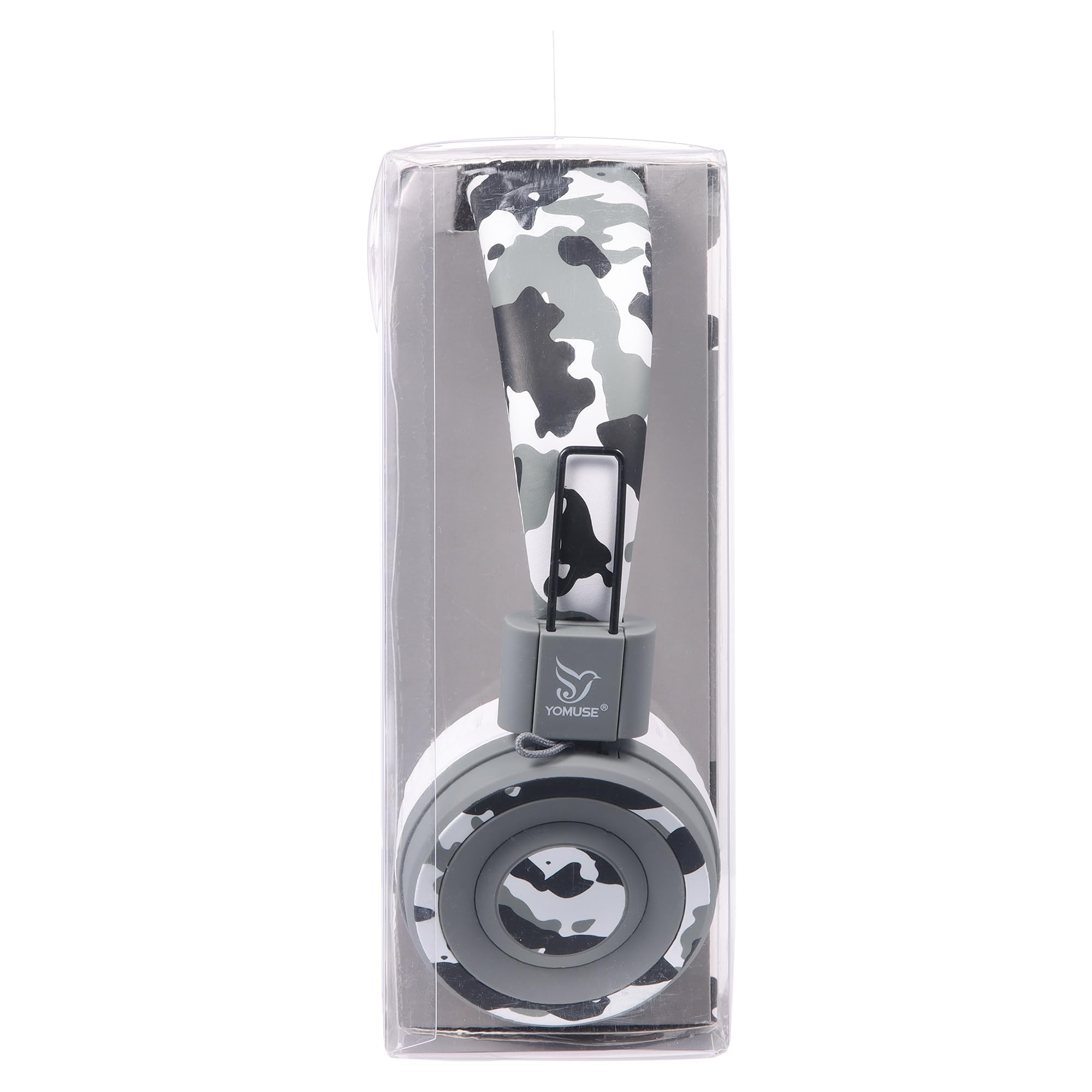 Yomuse C89 Kids Headphones with Microphone - Adjustable, Foldable On-Ear Wired Headphones for School, Travel - Boys, Girls, Adults (Camo Grey) - Perfect for Online Classes, Gaming & Airplane Trips