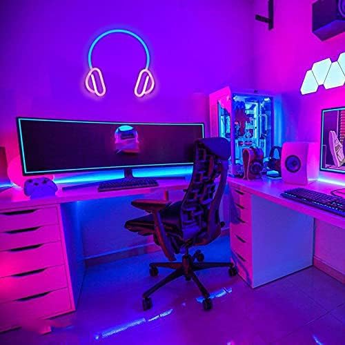 Vibrant LED Neon Headset Sign - USB/Battery Powered Wall Light for Gaming Room, Bedroom, Christmas, Halloween & Birthday Party Decor (NE-3) - Perfect for Gamers, Music Lovers & Night Light Enthusiasts