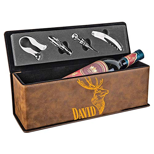 Personalized Leatherette Wine Gift Box with Tools - Custom Engraved Single Bottle Holder for Christmas, New Year, Father's Day - Perfect for Gifting, Home Bar Decor & Special Occasions