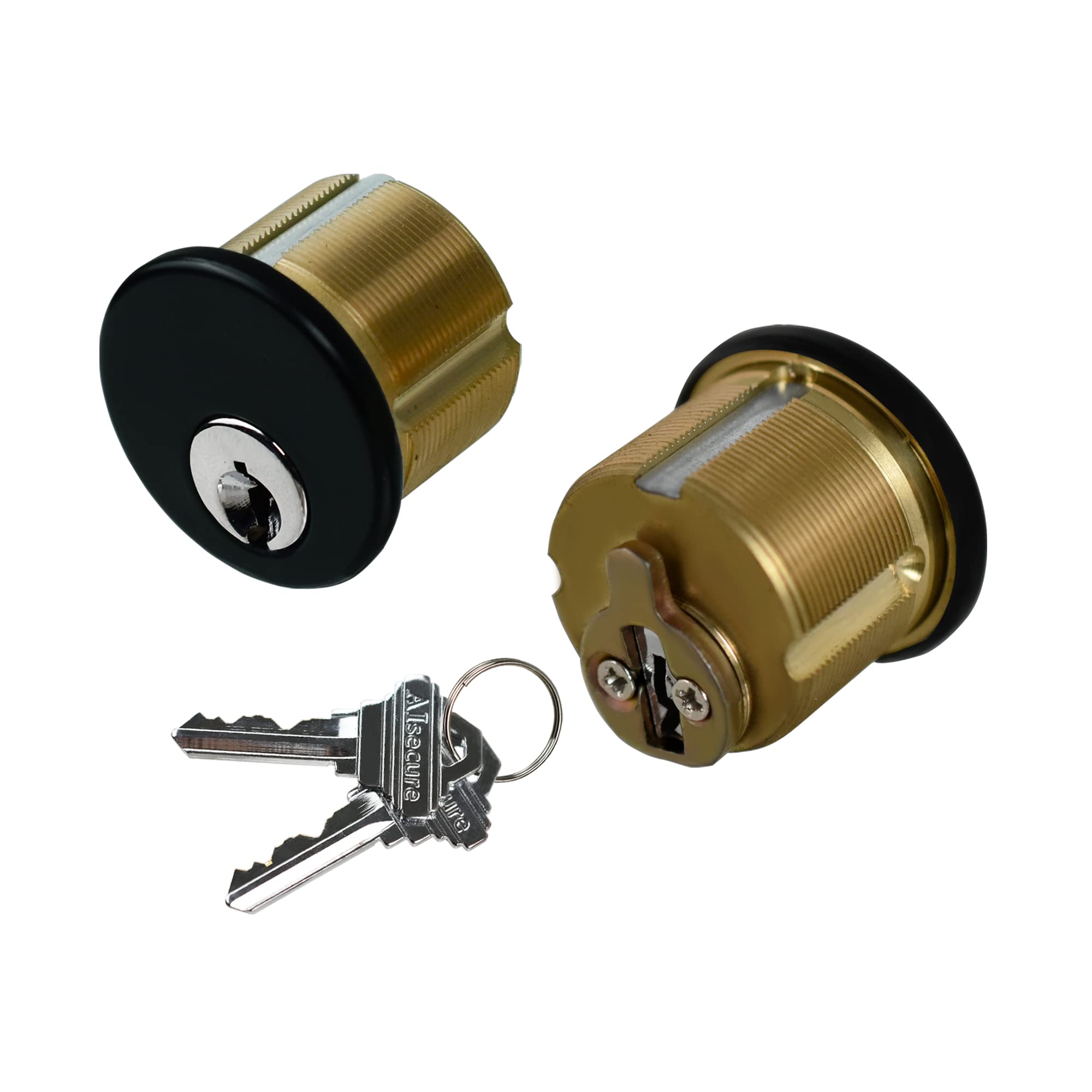 Brass Mortise Cylinder Lock 2-Pack - Commercial Storefront Door Lock Compatible with Adams Rite, Kawneer & Vistawall Deadbolts - Black Finish with Matching Keys - Ideal for Office Buildings, Retail Stores & Security Doors