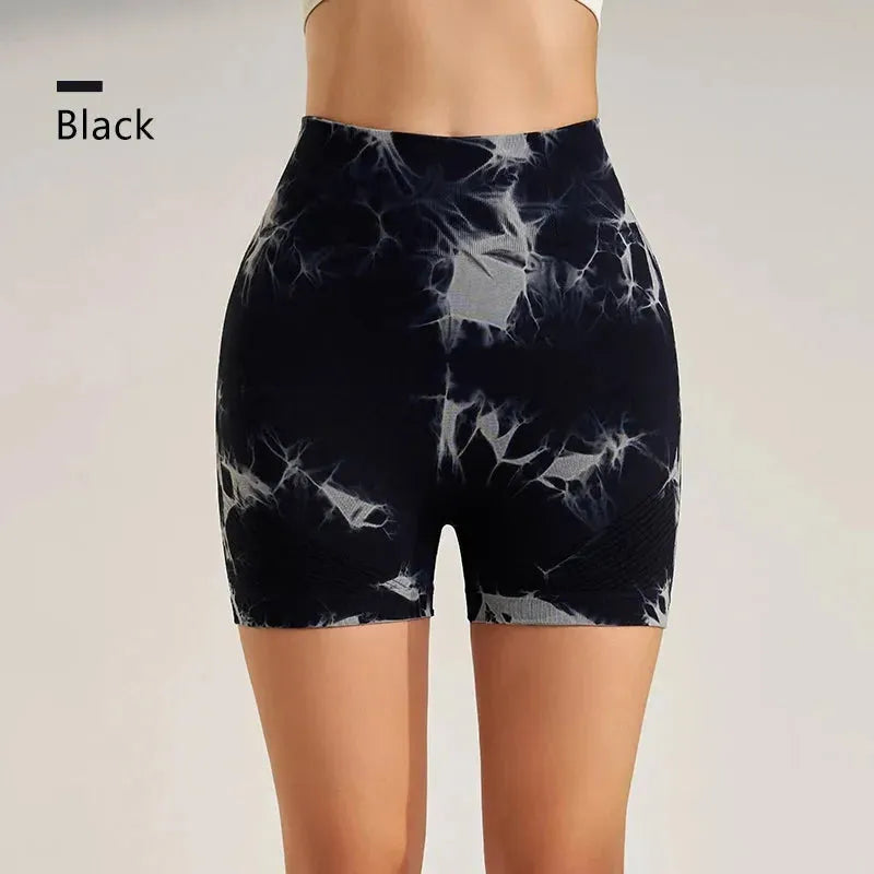 Tie Dye Seamless Yoga Shorts for Women - High Waisted Skinny Workout Shorts, Summer Athletic Shorts, Breathable Fitness Clothing & Cycling Pants - Perfect for Yoga, Gym, Running & Outdoor Sports