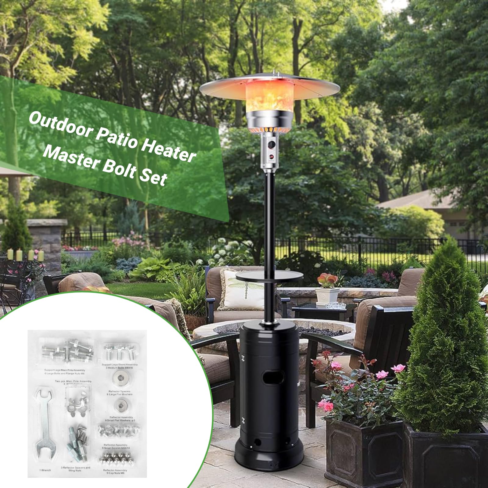 2-Pack Round Umbrella Shape Stand-Up Pyramid Patio Heater Replacement Hardware Kit - Bolt & Nut Set for Propane Outdoor Space Heaters - Durable Reflector Shield Accessories for Backyard, Deck, and Garden Heating