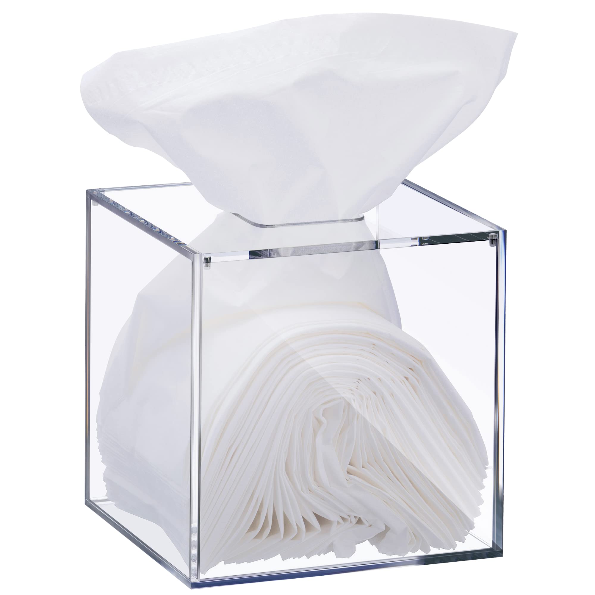 Clear Acrylic Square Facial Tissue Box Holder - Modern Tissue Dispenser for Bathroom & Home Décor | Decorative Tissue Box Cover Fits Original Packaging or Standalone Use | Perfect for Vanity, Nightstand & Office Organization