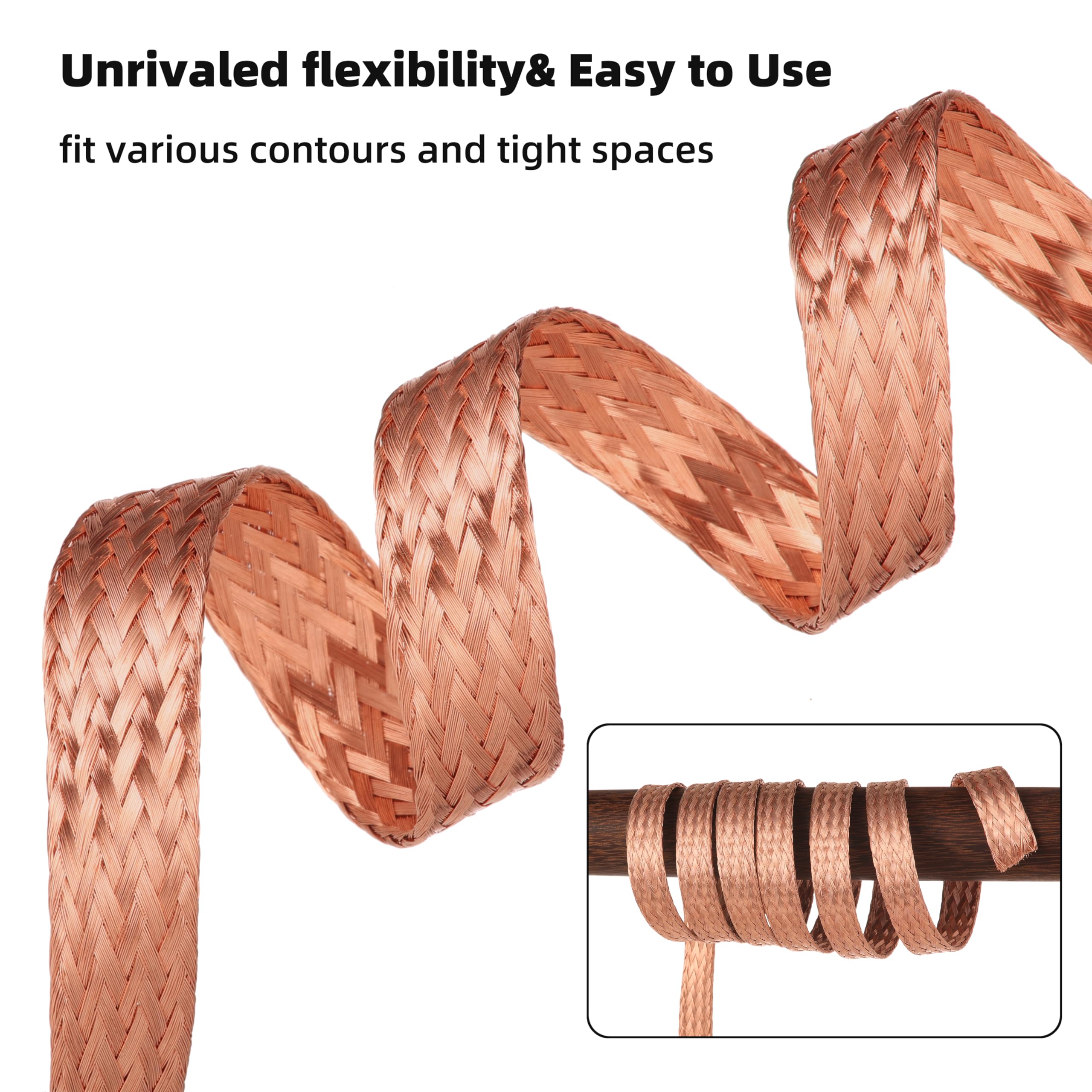 10FT Flat Copper Braid Grounding Cable - 5/8