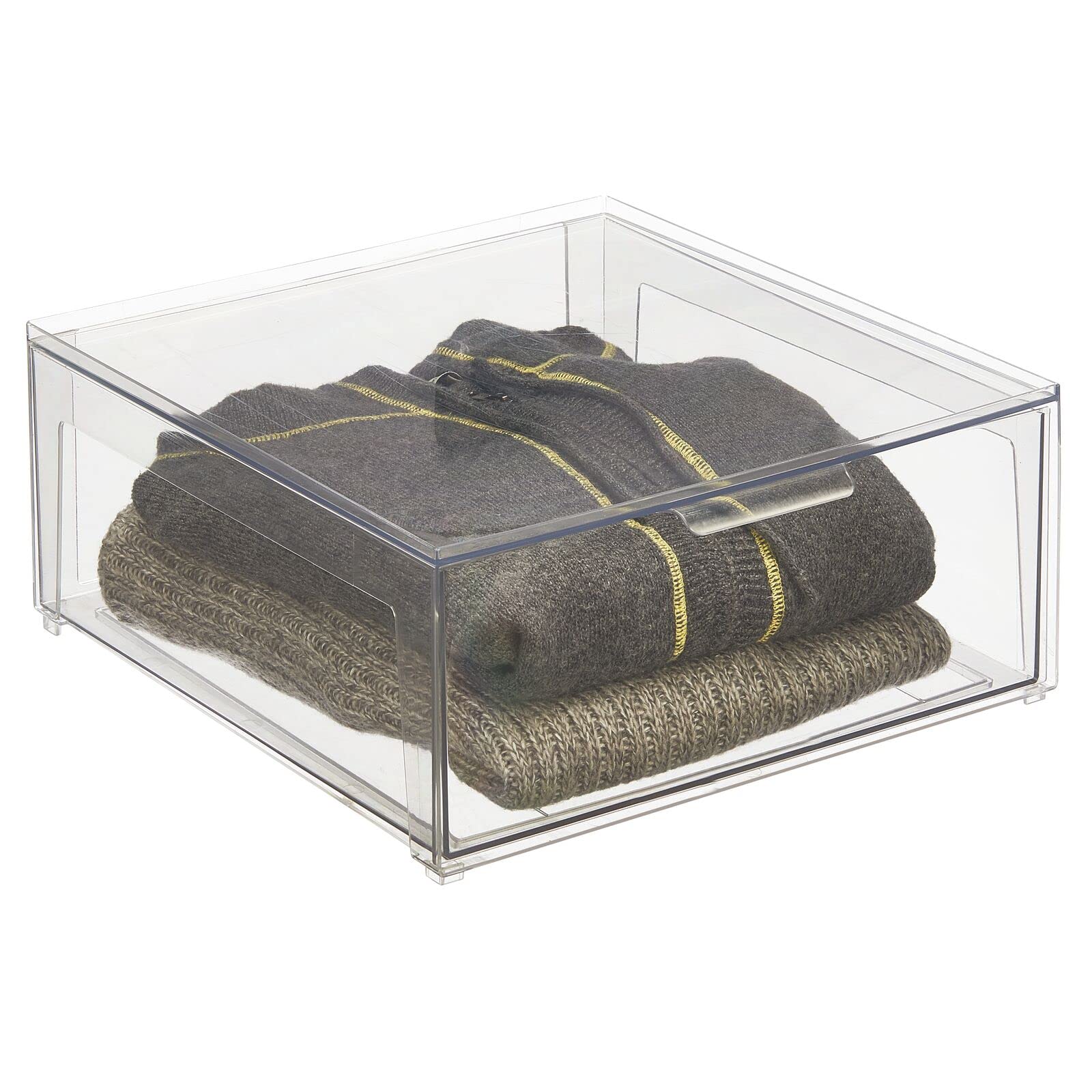 Stackable Closet Storage Bins with Drawers - 2 Pack Clear - for Cabinet & Dresser Organization