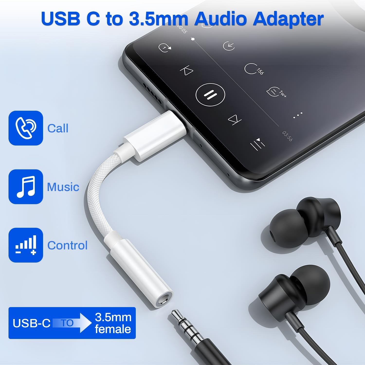 MFi Certified USB C to 3.5mm Adapter 2 Pack - for iPhone 15/Samsung, Perfect for Music & Calls