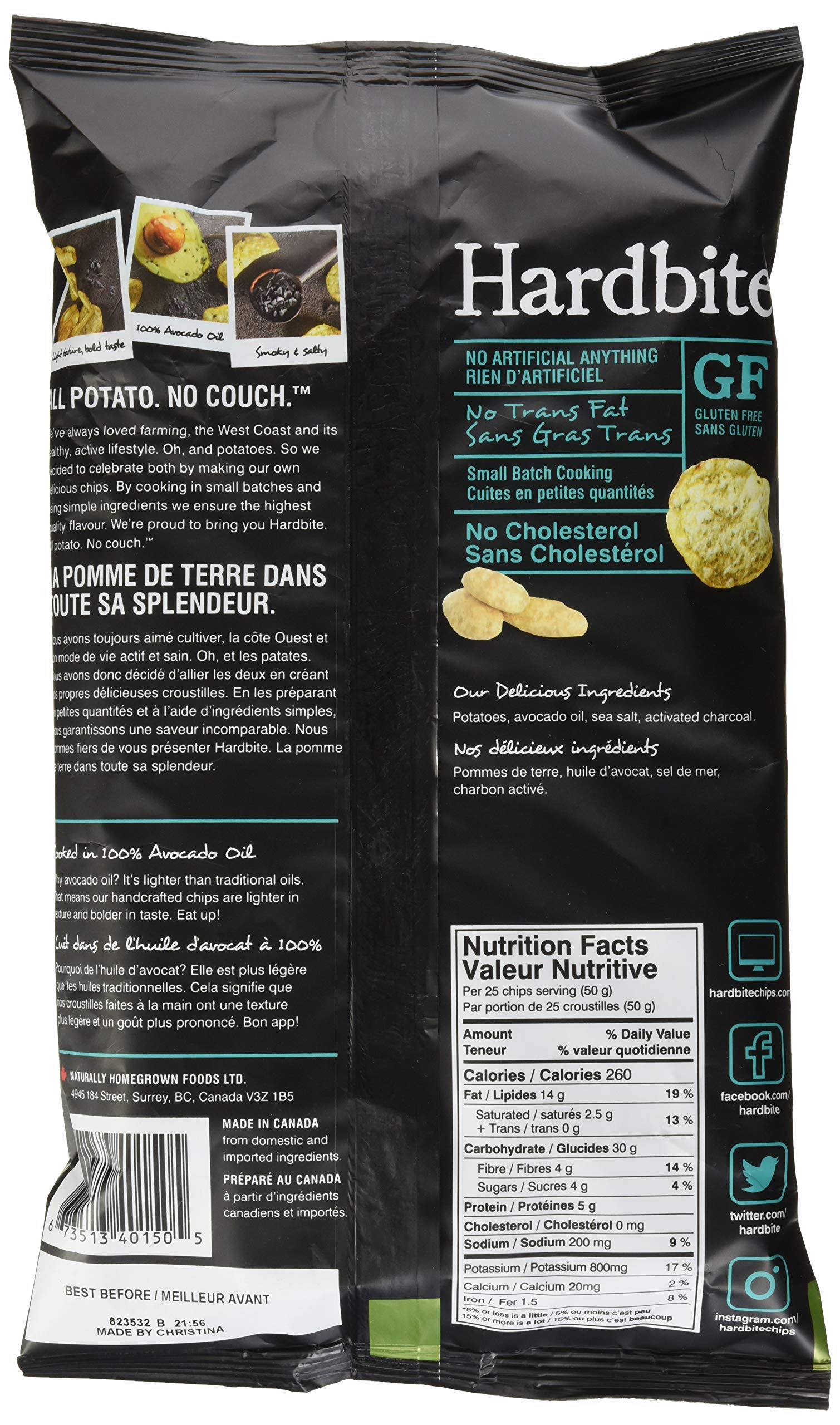 HARDBITE Black Sea Salt Avocado Oil Potato Chips - 4.5oz (128g) | Gluten-Free, Non-GMO Snacks for Parties, Picnics & Movie Nights