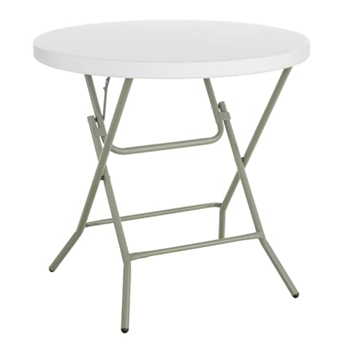 32 Inch Round Granite White Heavy-Duty Plastic Folding Table - PRO&Family Blow Molded Camping & Picnic Table for Outdoor Events, Parties, BBQs, Tailgating and Home Use