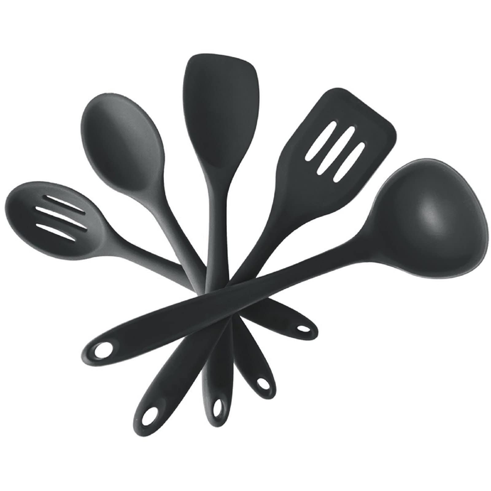 Premium 5-Piece Silicone Cookware Set - Food Grade, Heat Resistant to 446°F - Includes Spatula, Spoon, Slotted Turner & More (Black) - Perfect for Baking, Cooking & Non-Stick Kitchen Utensils