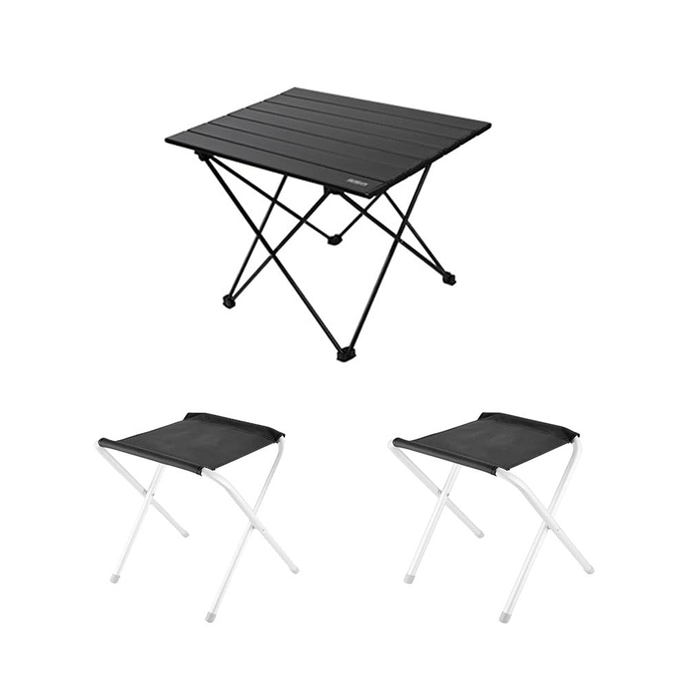 Portable Outdoor Folding Table and Chair Set - Lightweight Aluminum Alloy Camping Gear with Egg Roll Table & Stool - Perfect for Backpacking, Picnics, Beach Trips and Tailgating