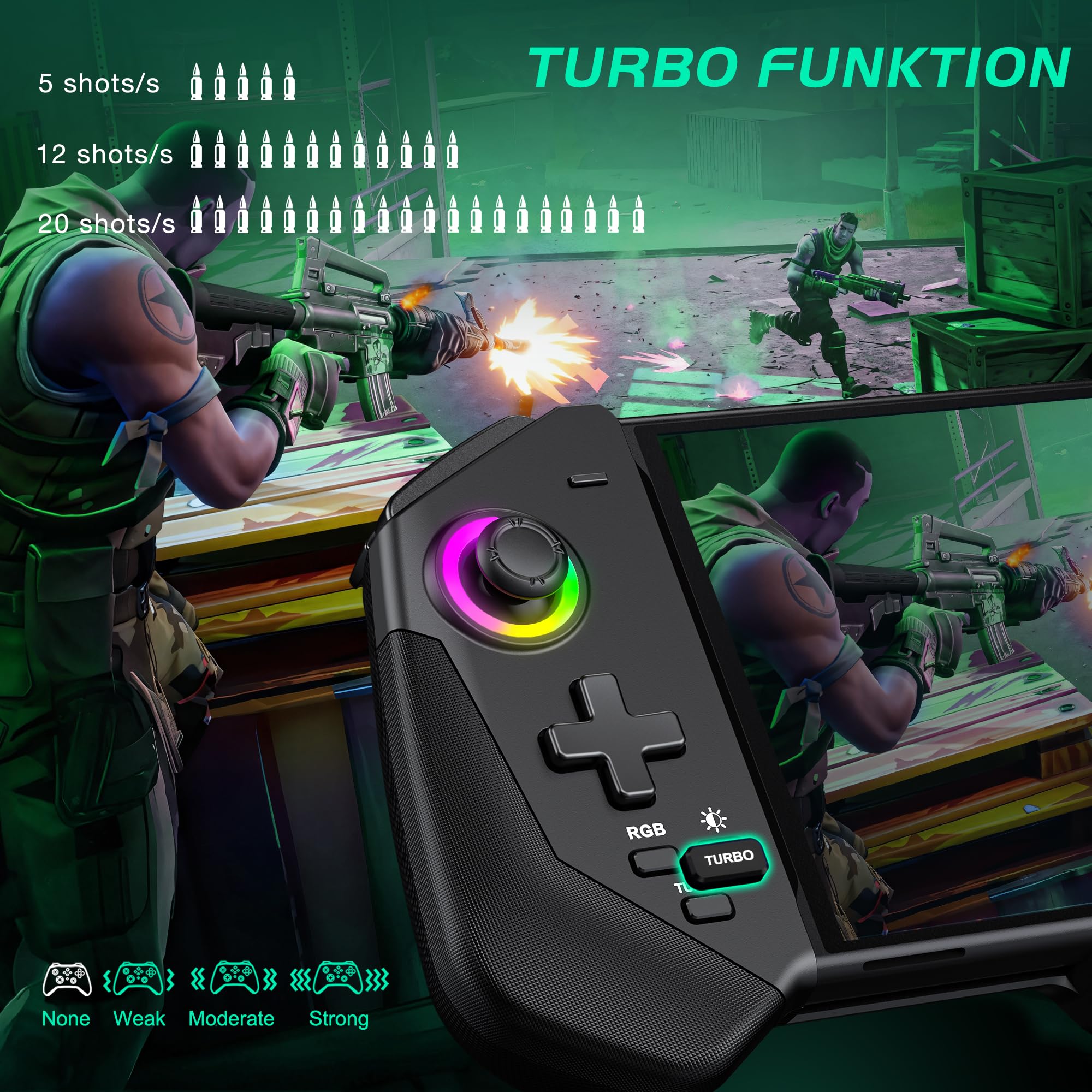 Wireless Switch Controller for Nintendo Switch & OLED - Ergonomic One-Piece Joypad with RGB Lighting, Turbo Function, 4 Game Card Slots & Dual Vibration Motors - Perfect for Gaming, Travel & Family Entertainment