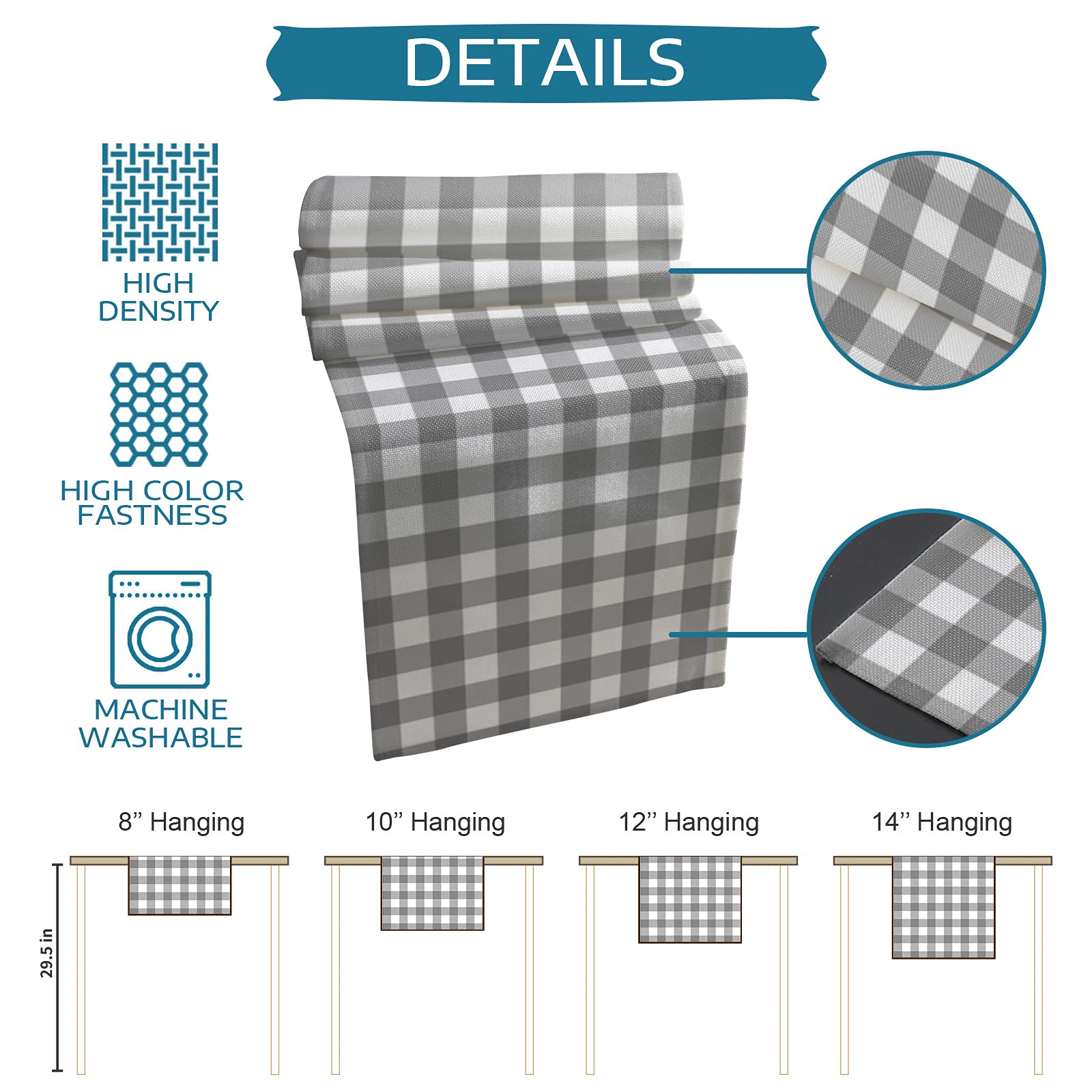 90 Inch Grey White Geometric Buffalo Plaid Burlap Linen Table Runner - Farmhouse Kitchen Dining Decor for Coffee Tables, Weddings & Banquets | Perfect for Rustic Home Decor and Special Events