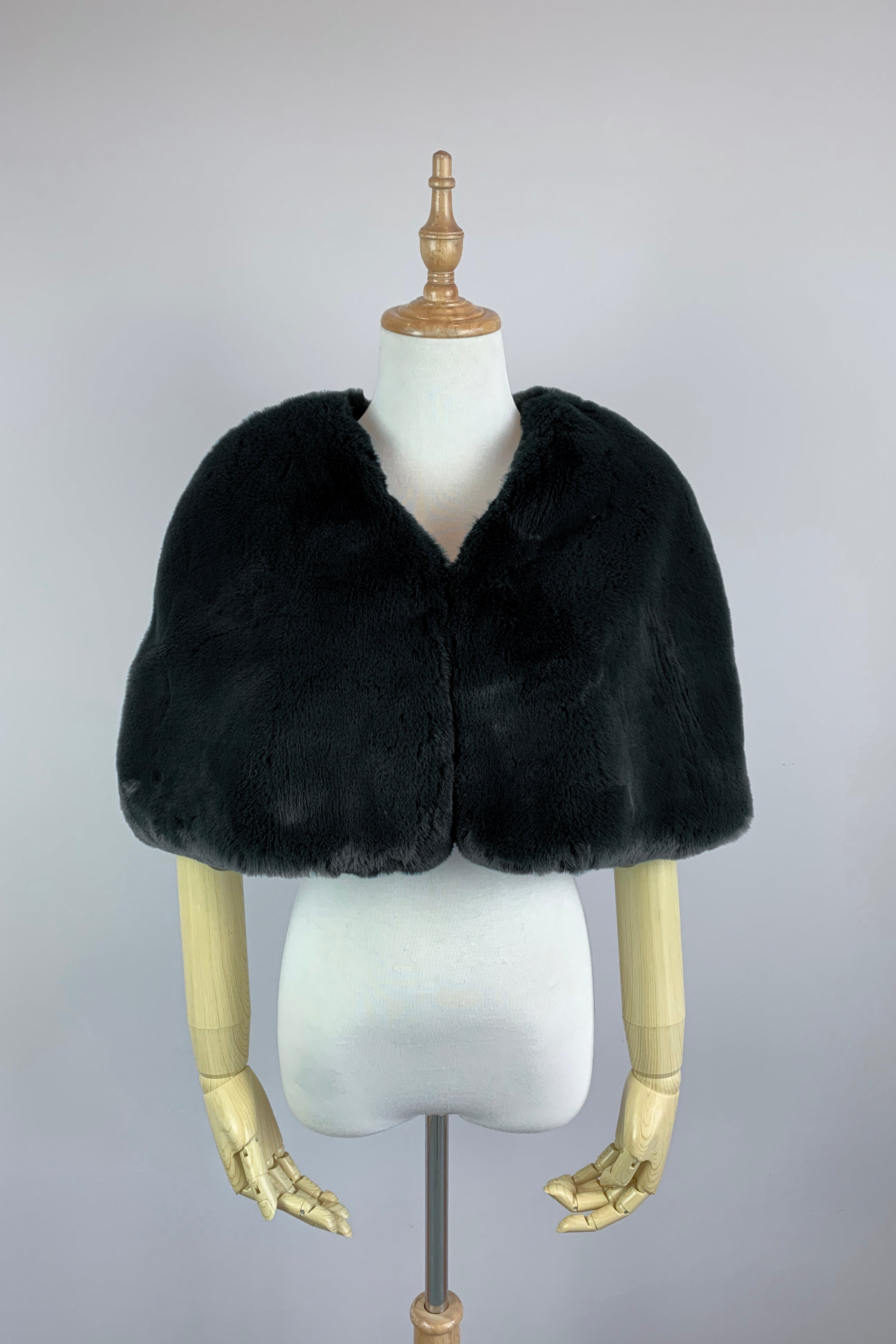 Custom Black Faux Fur Bridal Cape - Elegant Wedding Shawl for Brides (Georgina Blk05) | Perfect for Winter Weddings, Photo Shoots & Formal Events