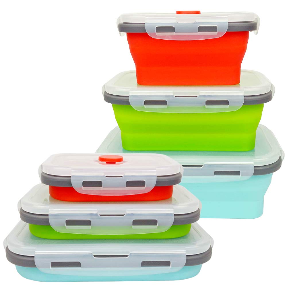 Eco-Friendly Reusable Silicone Food Storage Containers Set of 3 - Collapsible, Airtight Silicone Bowls for Meal Prep, Camping & Travel - Perfect for Picnics, Office Lunch & Outdoor Adventures