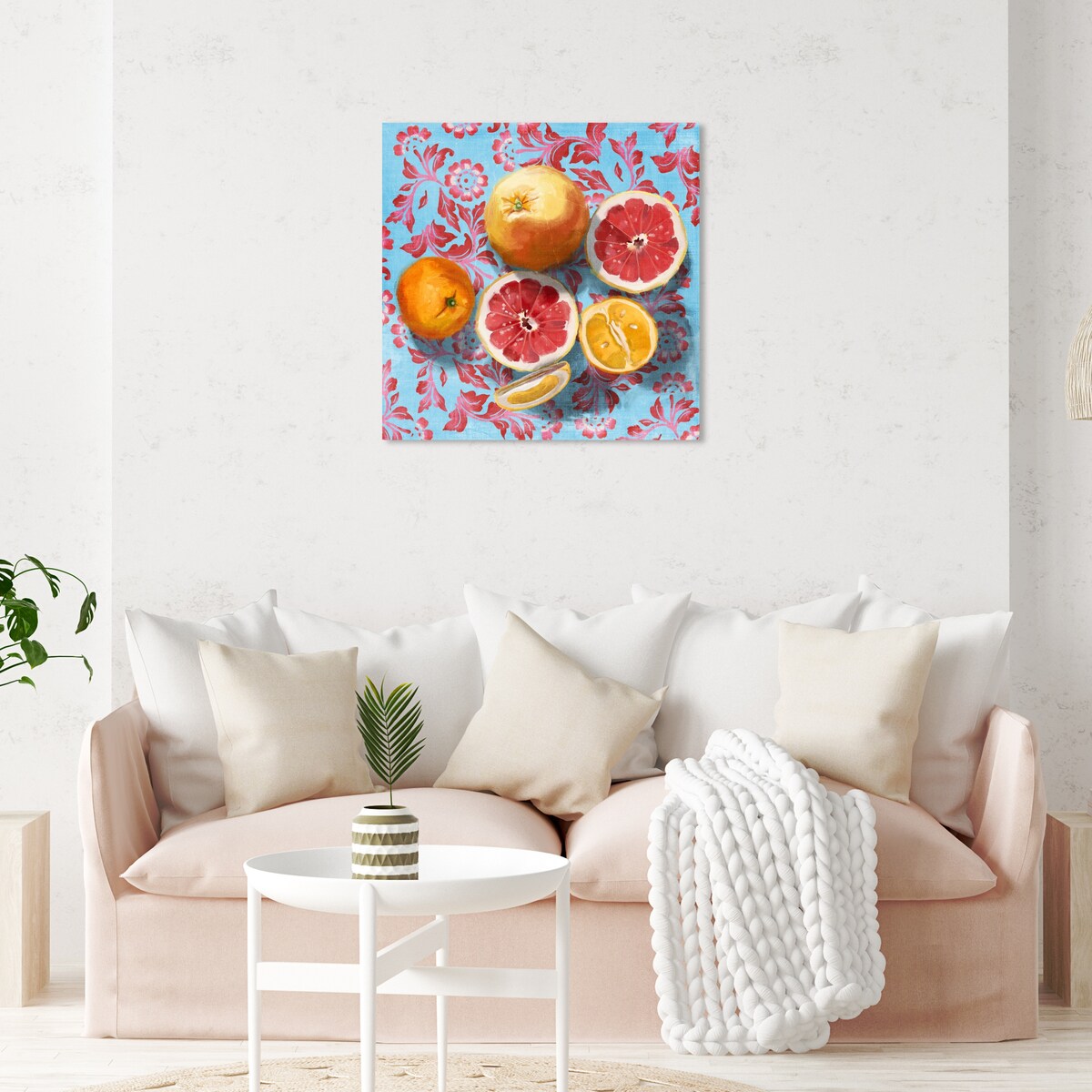 Tropical Citrus Still Life Blue Canvas Wall Art Print - Kitchen & Cabin Decor - Perfect for Farmhouse, Lodge, and Rustic Home Decor