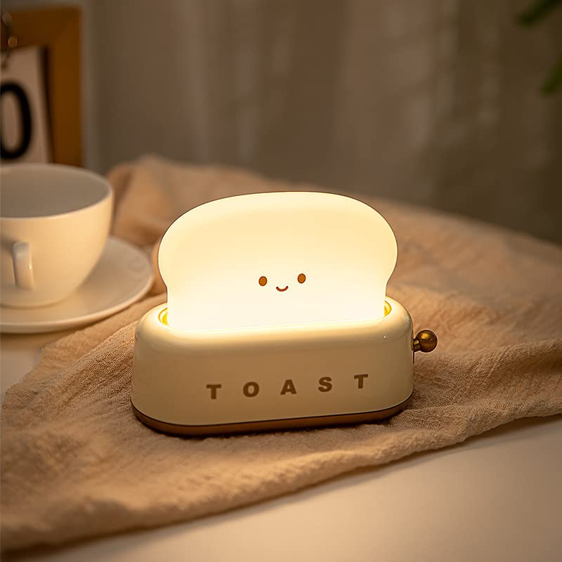 Creative USB Charging Night Light with Dimmer - LED Warm White Bedside Lamp with Timer, Sleep Aid & Toaster Design for Bedroom, Nursery, Kids Room - Perfect for Nighttime Reading and Relaxation