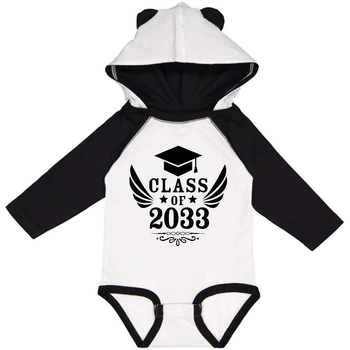 Inktastic Class of 2033 Graduation Baby Bodysuit - Long Sleeve Creeper with Cap & Wings Design - Perfect for Graduation Photos, School Events & First Birthday Celebrations