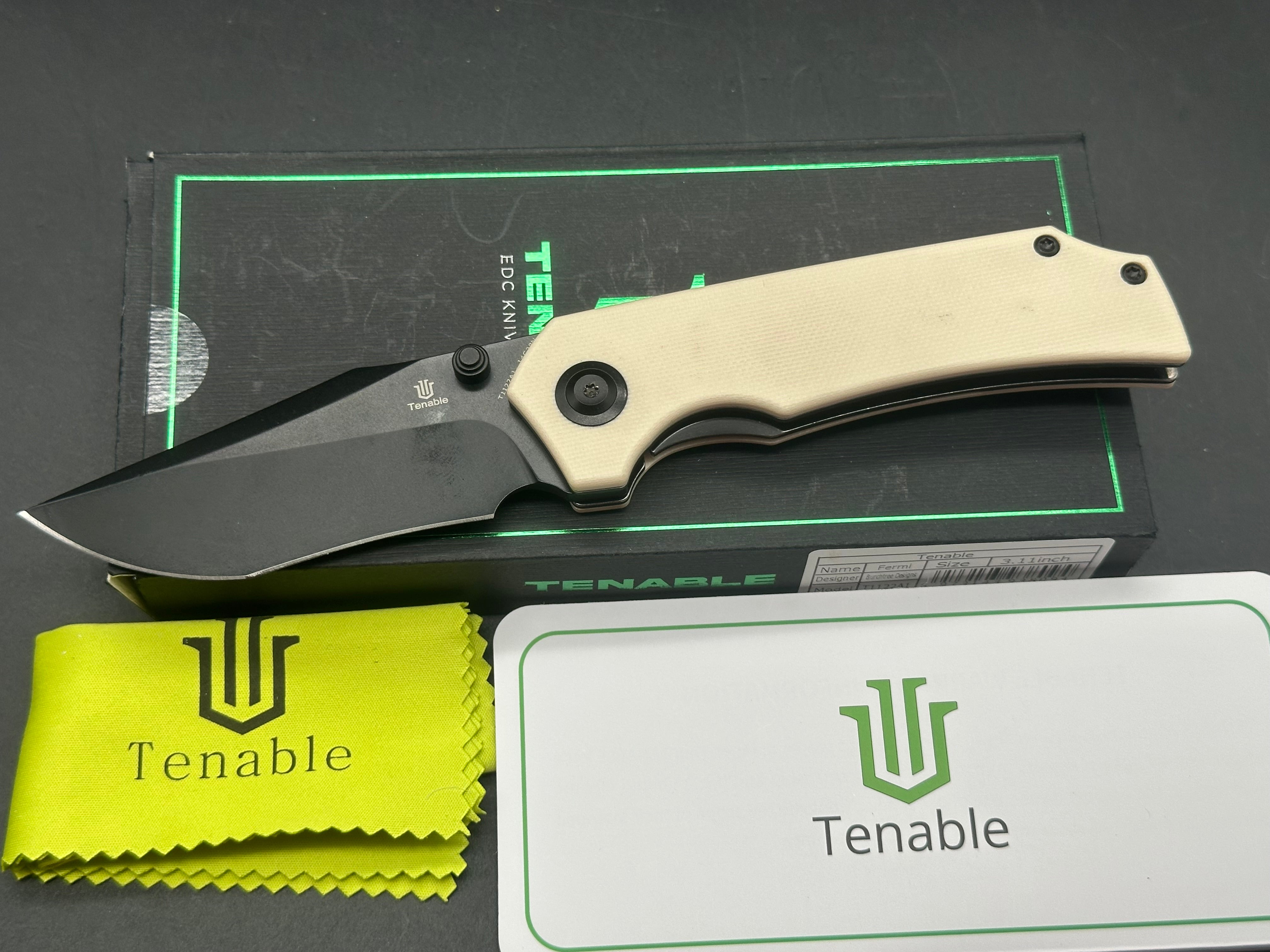 Premium Tenable Fermi Folding Pocket Knife - Ivory White G10 Handle - EDC, Camping, Hiking & Outdoor Survival Tool