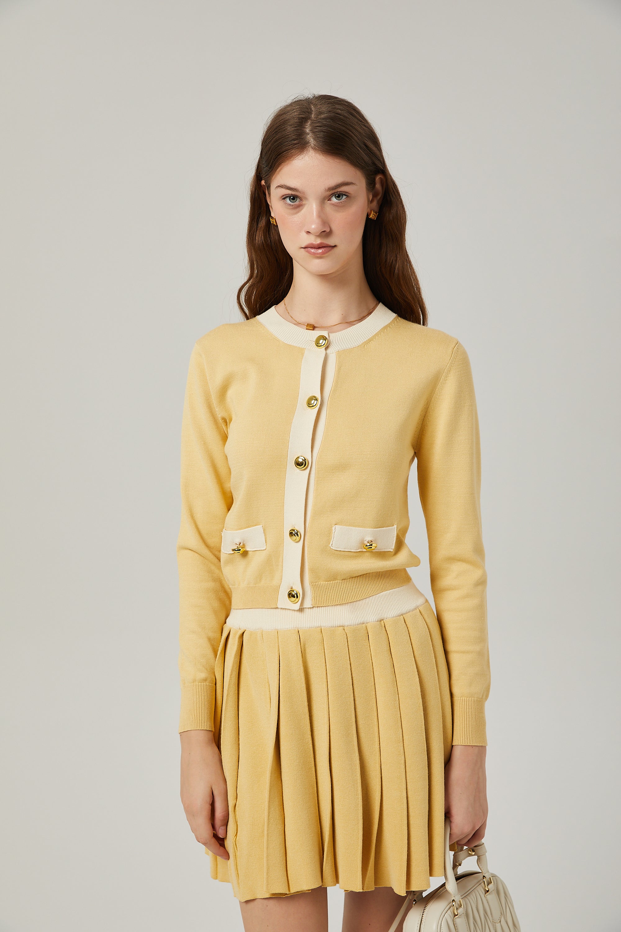 Clémence Wool Cardigan & Skirt Matching Set - Women's Cozy Winter Outfit for Office, Date, and Casual Wear