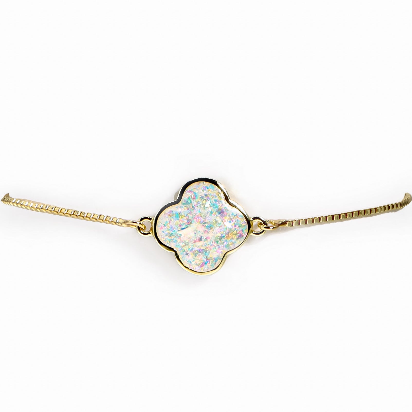 ROMALI 18K Gold Plated Shimmer Clover Bracelet for Women - Elegant Four Leaf Clover Charm Jewelry - Perfect for Birthday, Anniversary & Everyday Wear