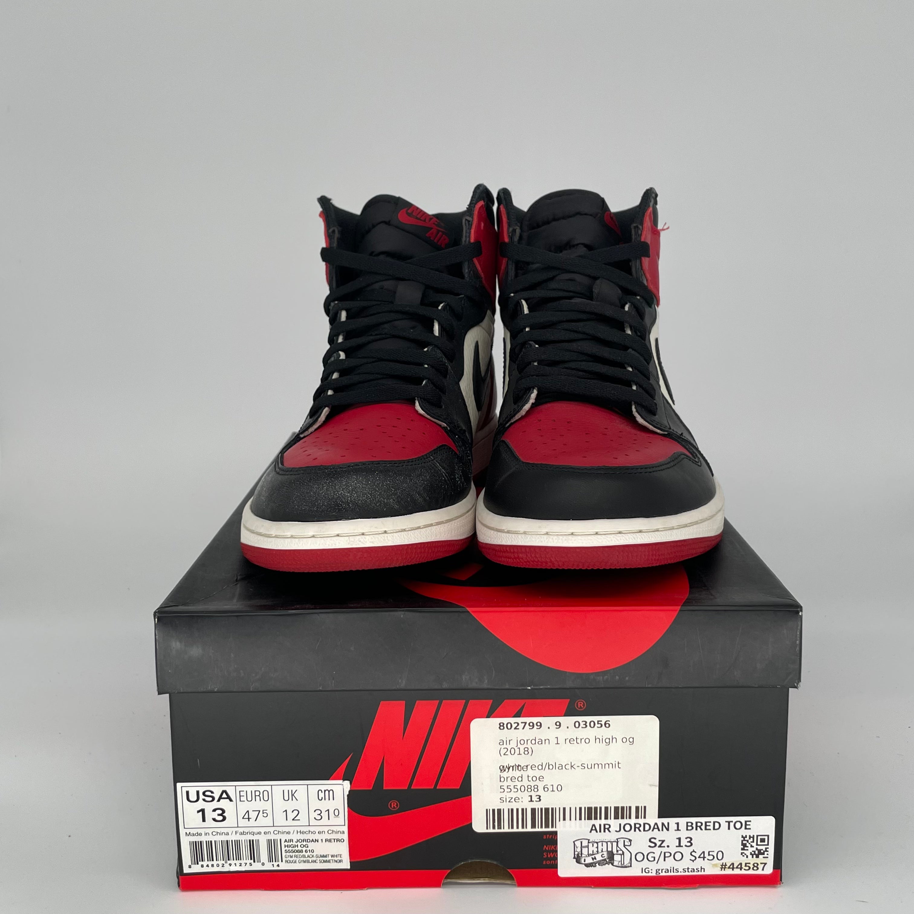 AIR JORDAN 1 BRED TOE Men's Basketball Shoes Size 13 - Black/Red/White (555088-610) | Retro High OG Sneakers for Streetwear, Basketball & Casual Outfits