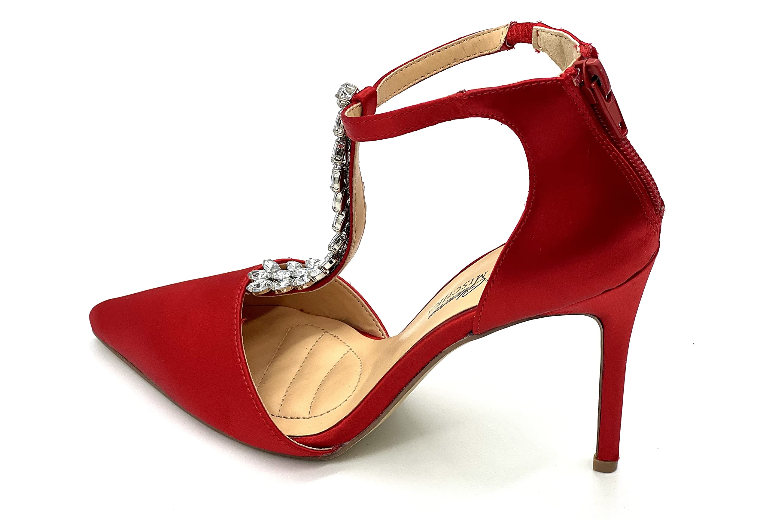 Women's Red Pumps Shoes - Elegant Jewel Embellished T-Strap Pointed Toe High Heels for Women | Perfect for Office, Party & Special Occasions