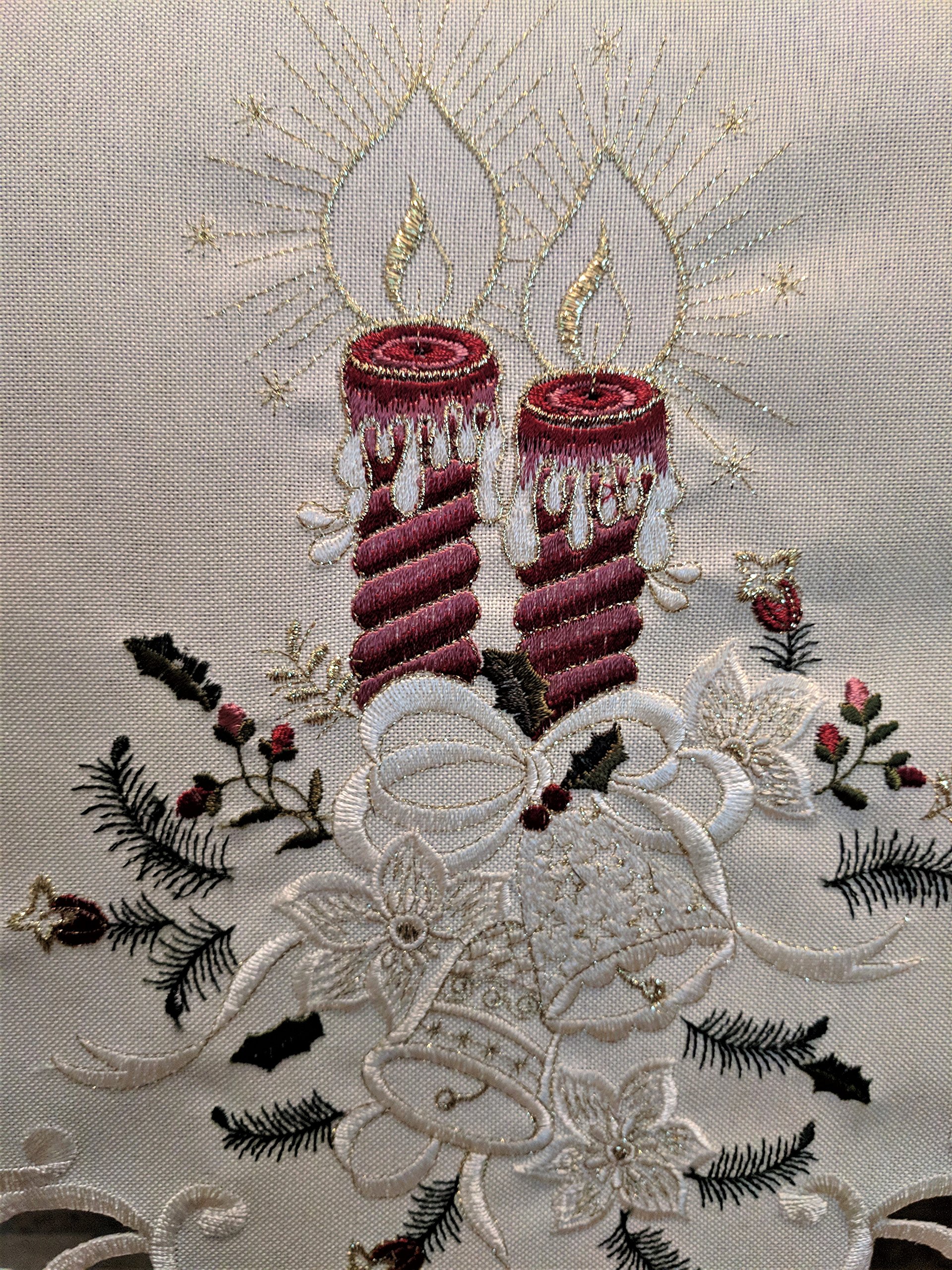 Elegant Christmas Table Runner - 54x15 Inch Ivory Burlap with Burgundy Candles Decor | Holiday Dining Decor for Christmas Parties & Festive Home Decor