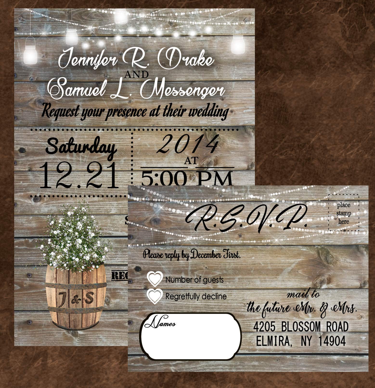 Custom Rustic Wedding Invitations Set of 50 - Personalized Handmade Cards with Matching Envelopes - Perfect for Country Weddings, Barn Weddings & Vintage Themed Celebrations