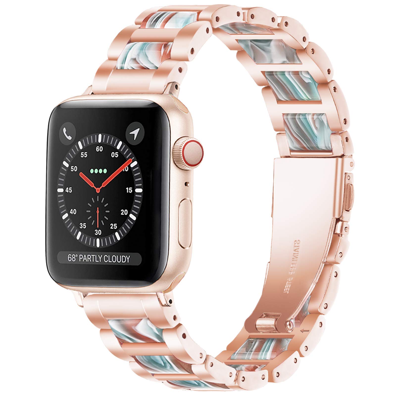 Luxury Resin & Stainless Steel Apple Watch Band for Women - Comfortable Strap Compatible with Apple Watch Series 9/8/7/SE/6/5/4/3/2/1 (Rose-Emerald Red, 38mm/40mm/41mm) - Perfect for Workouts, Office & Everyday Fashion
