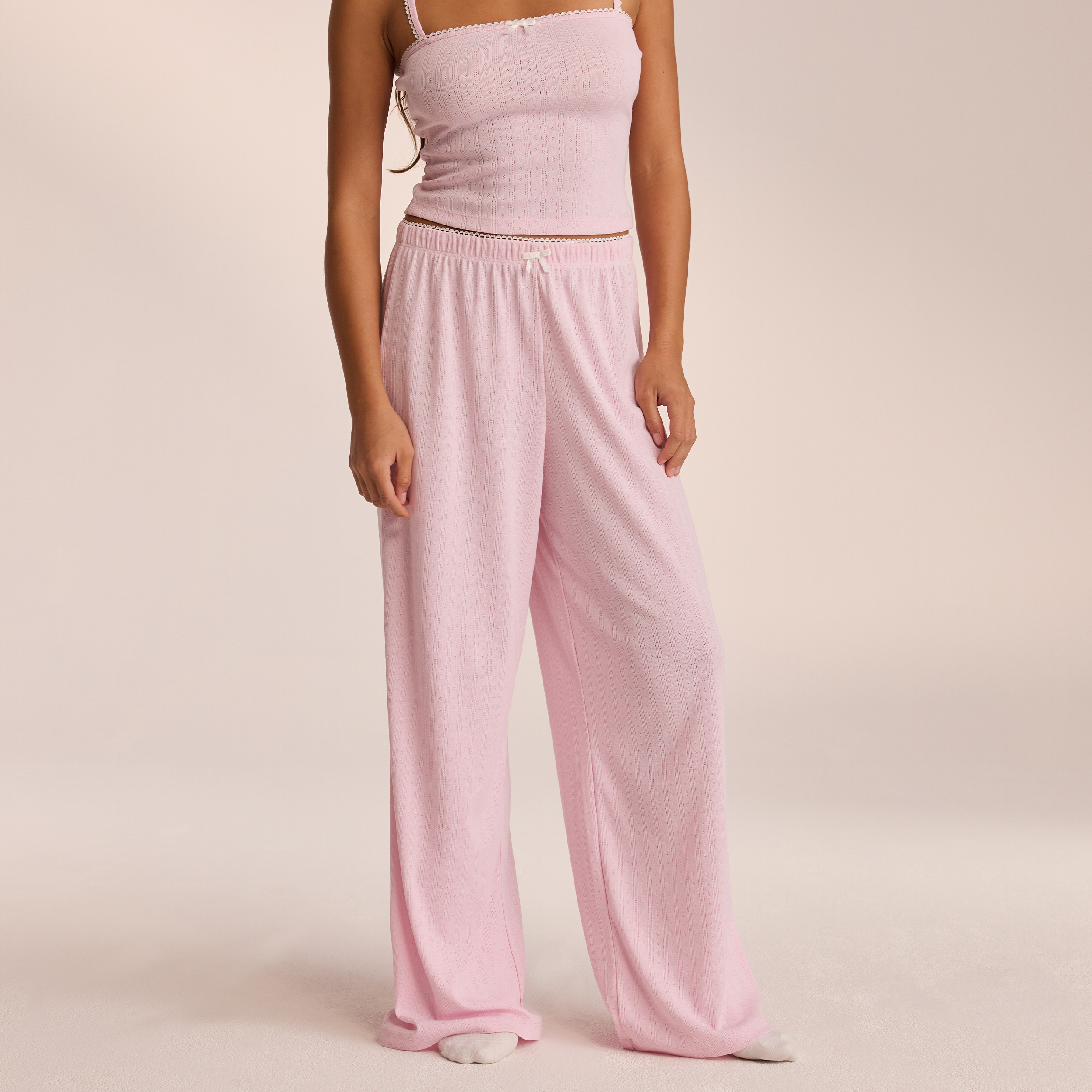 Women's Pointelle Knit Pajama Pants - Soft & Comfortable Sleepwear in Pink | Perfect for Lounging, Sleeping & Relaxing at Home