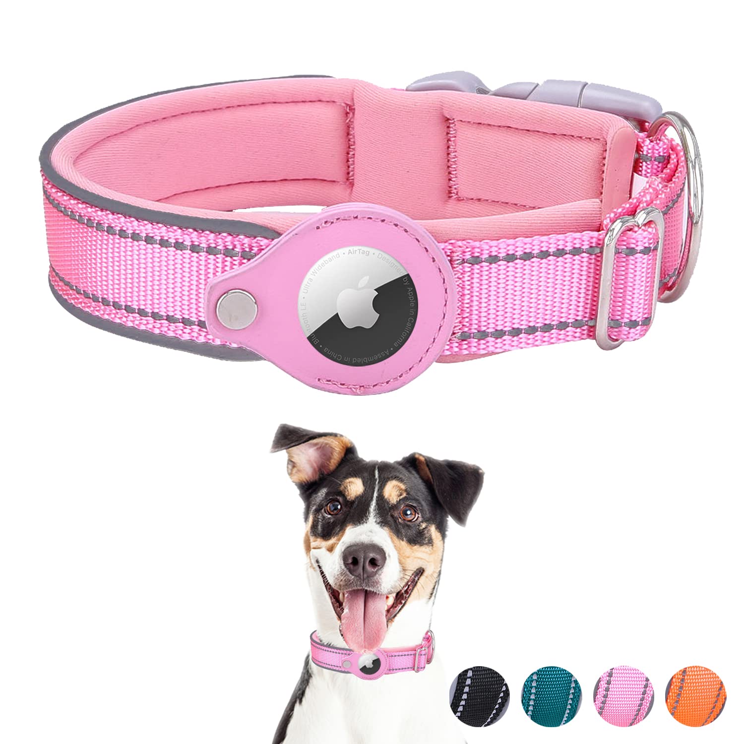 Gzing Heavy Duty Reflective AirTag Dog Collar with Anti-Lost Holder Case - Secure Pet Tracking for Small, Medium & Large Breeds - Perfect for Outdoor Adventures & Night Walks