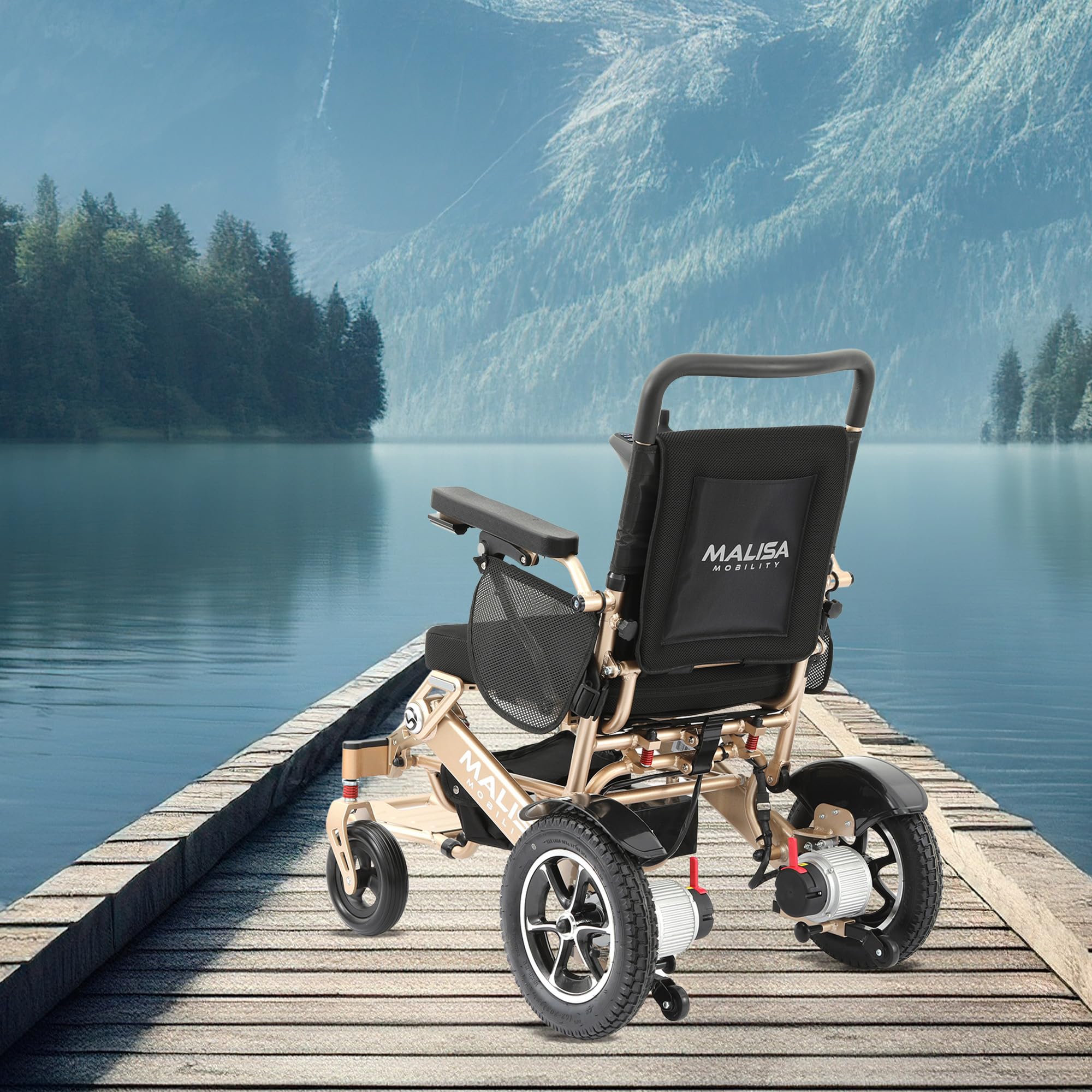 MALISA Electric Wheelchair for Adults - Automatic Folding Power Wheelchair, Lightweight Foldable Motorized Wheelchair with All-Terrain Capability (Bronze Frame) | Ideal for Indoor Use, Outdoor Travel & Mobility Assistance