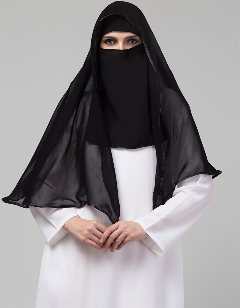 Black Polyester Georgette Hijab Scarf - Lightweight Muslim Head Cover for Women - Perfect for Daily Wear, Prayer, and Special Occasions