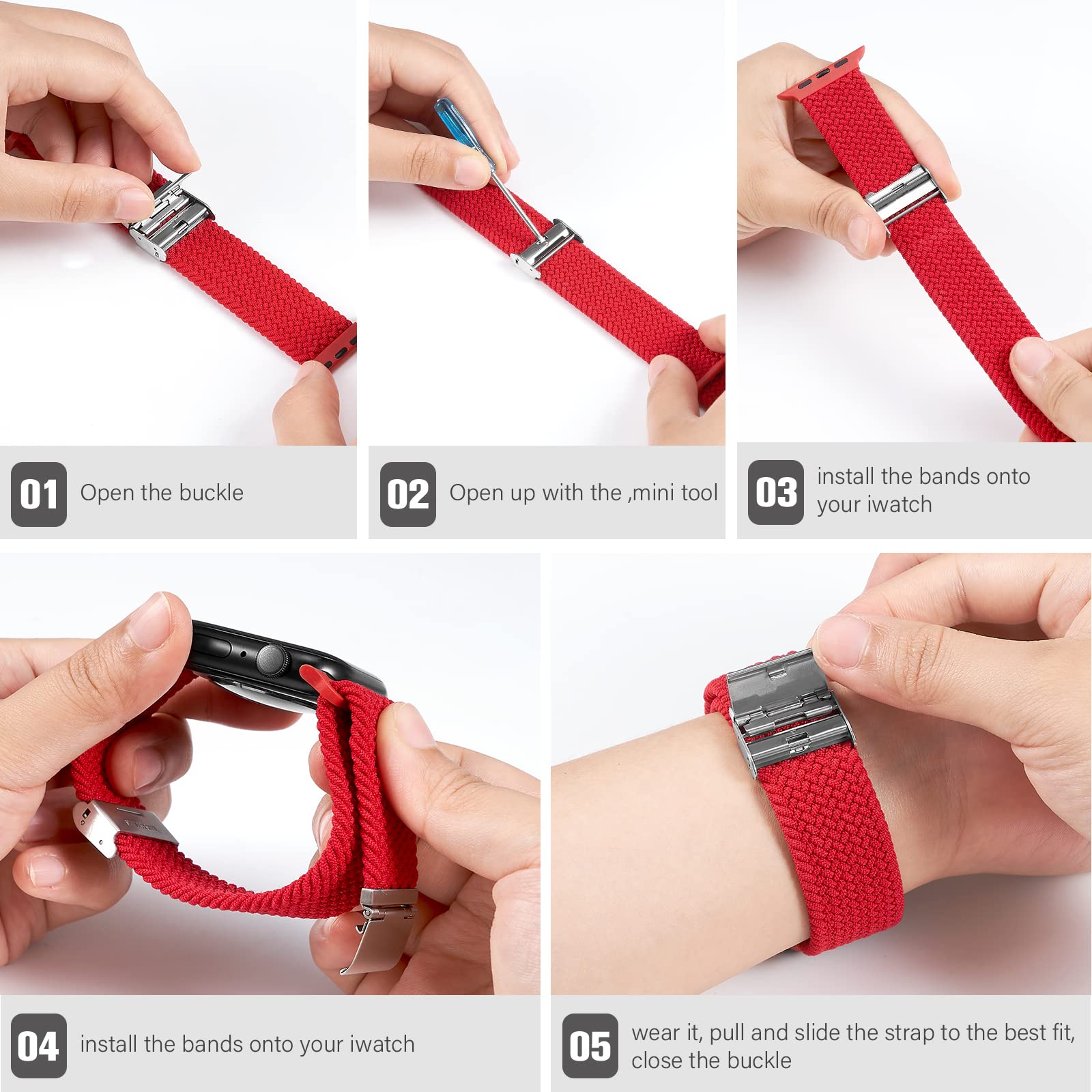 Braided Nylon Apple Watch Bands for Series 9/8/7/6/5/4/3/2/SE/Ultra/Ultra 2 - Adjustable Breathable Strap for 38mm 40mm 41mm 42mm 44mm 45mm 49mm - Perfect for Workouts, Running & Everyday Wear
