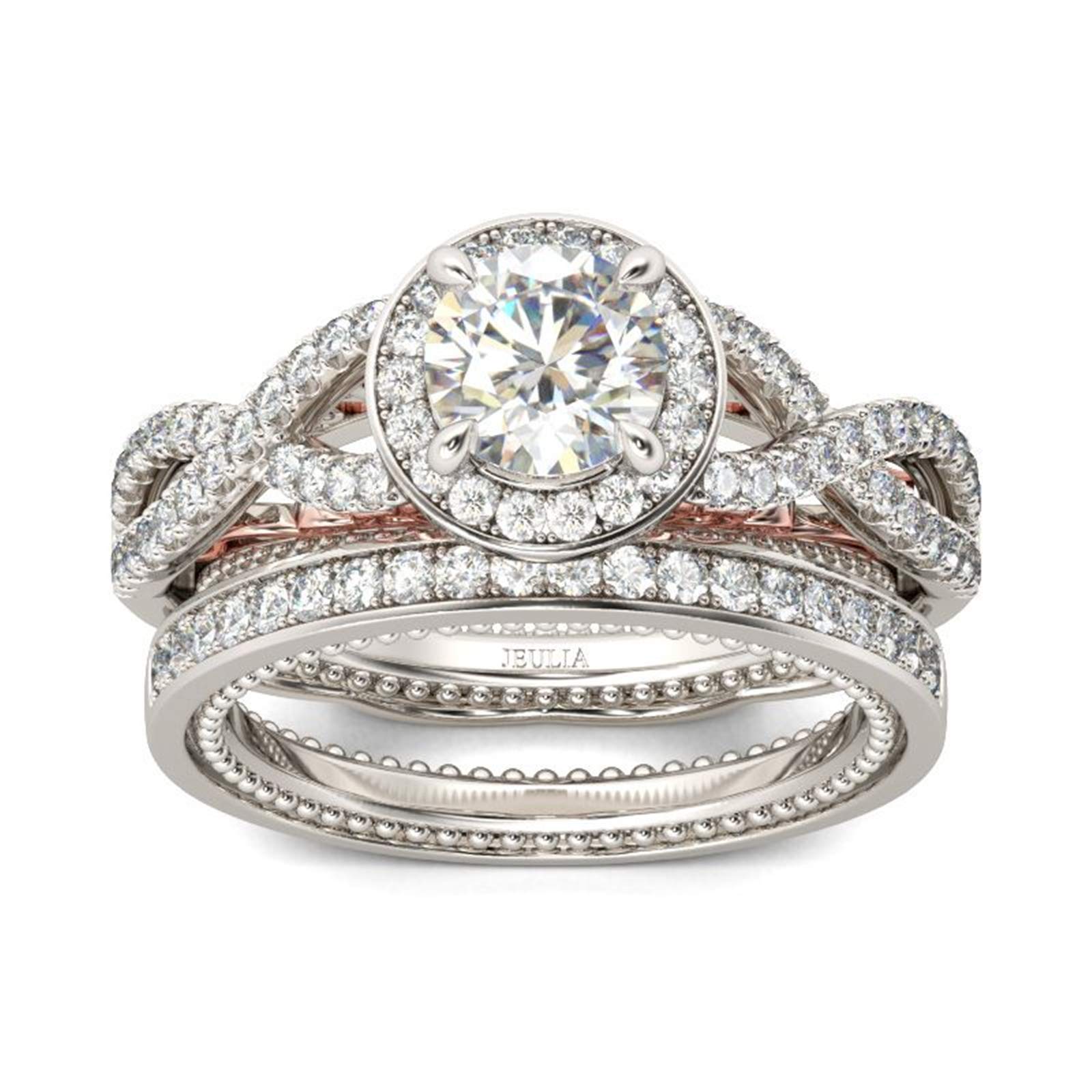 Jeulia Sterling Silver Halo Twist Round Cut Ring Set for Women - Elegant Engagement, Wedding, Anniversary, Christmas & Birthday Gift with Jewelry Box | Perfect for Proposals, Special Occasions & Romantic Surprises